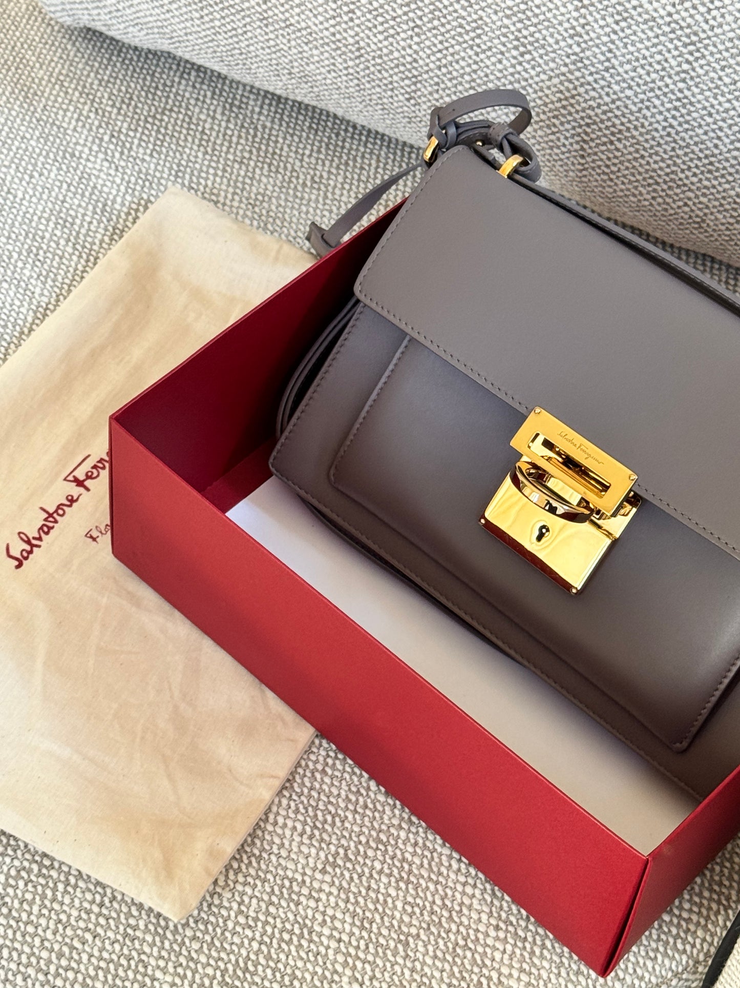 Ferragamo Gancini Leather Messenger / Shoulder Bag