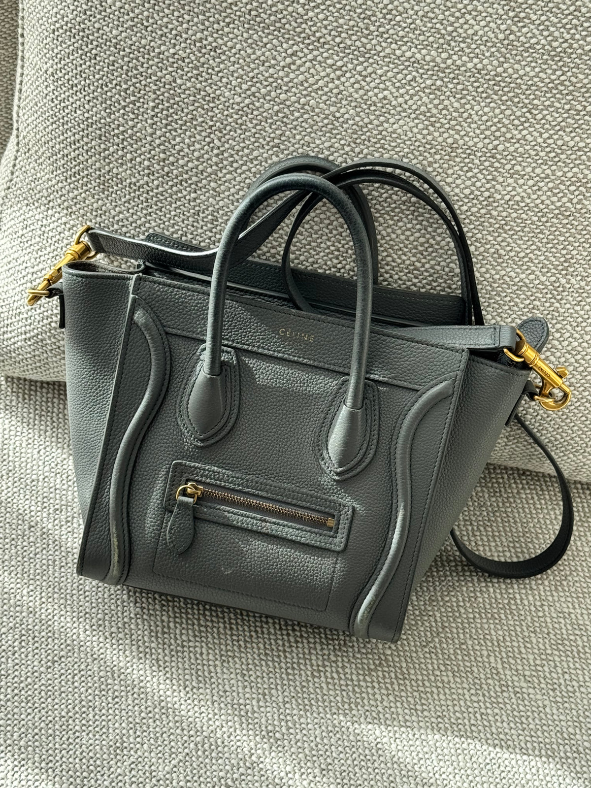 CELINE Nano Luggage Bag Grey Drummed Calfskin