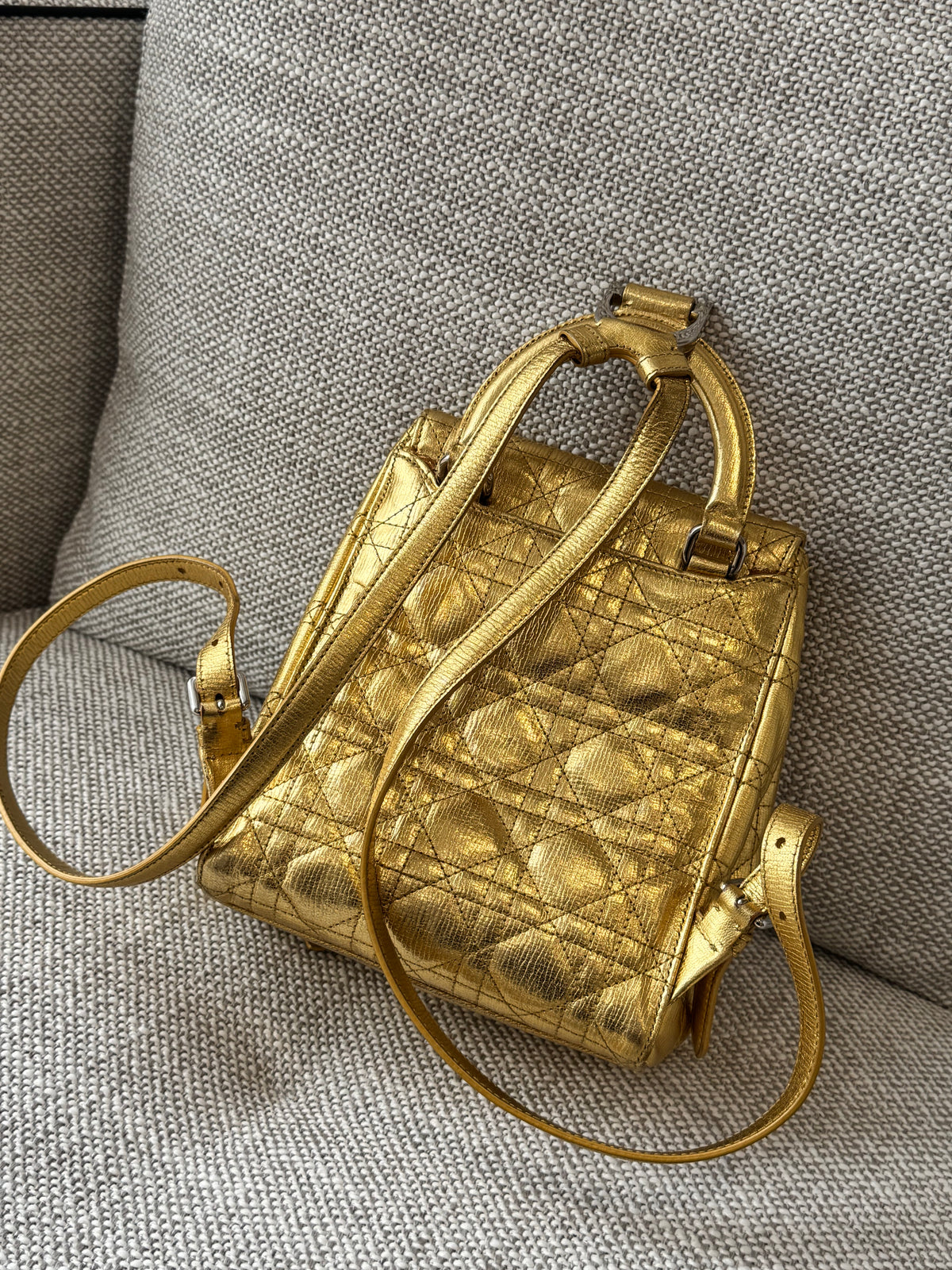 Dior Mini Backpack Metallic Gold Cannage Leather