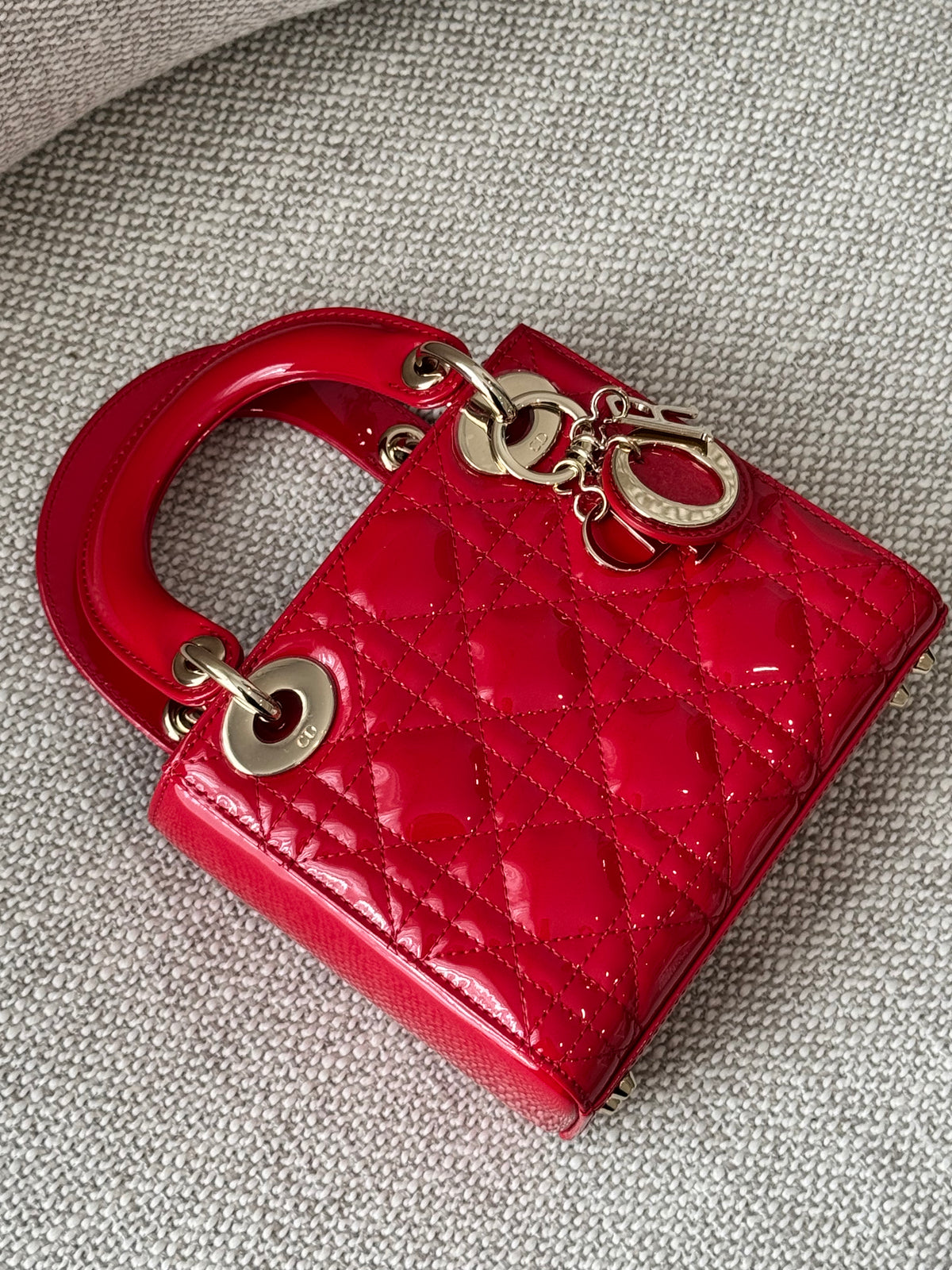 Dior Lady Dior Mini Three-Compartment – Cherry Red Patent Cannage