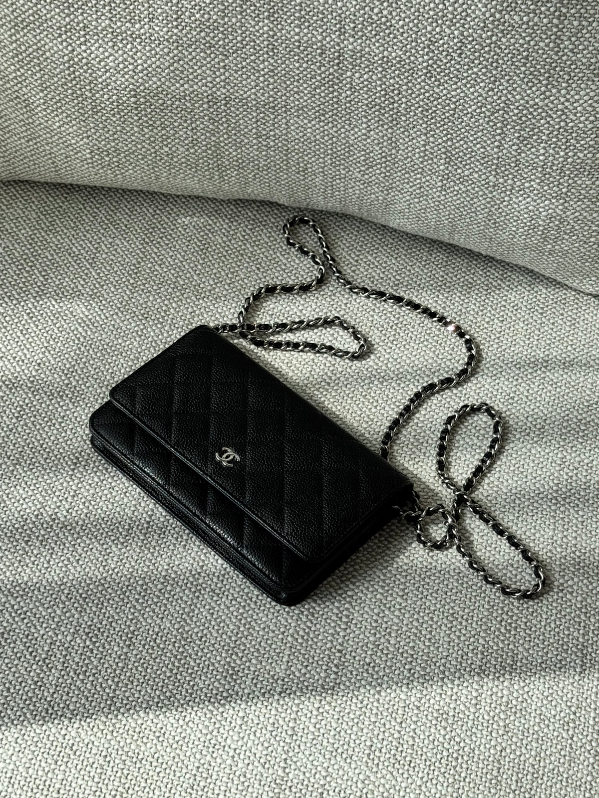 Chanel Classic Wallet on Chain – Black Grained Calfskin with Silver Hardware