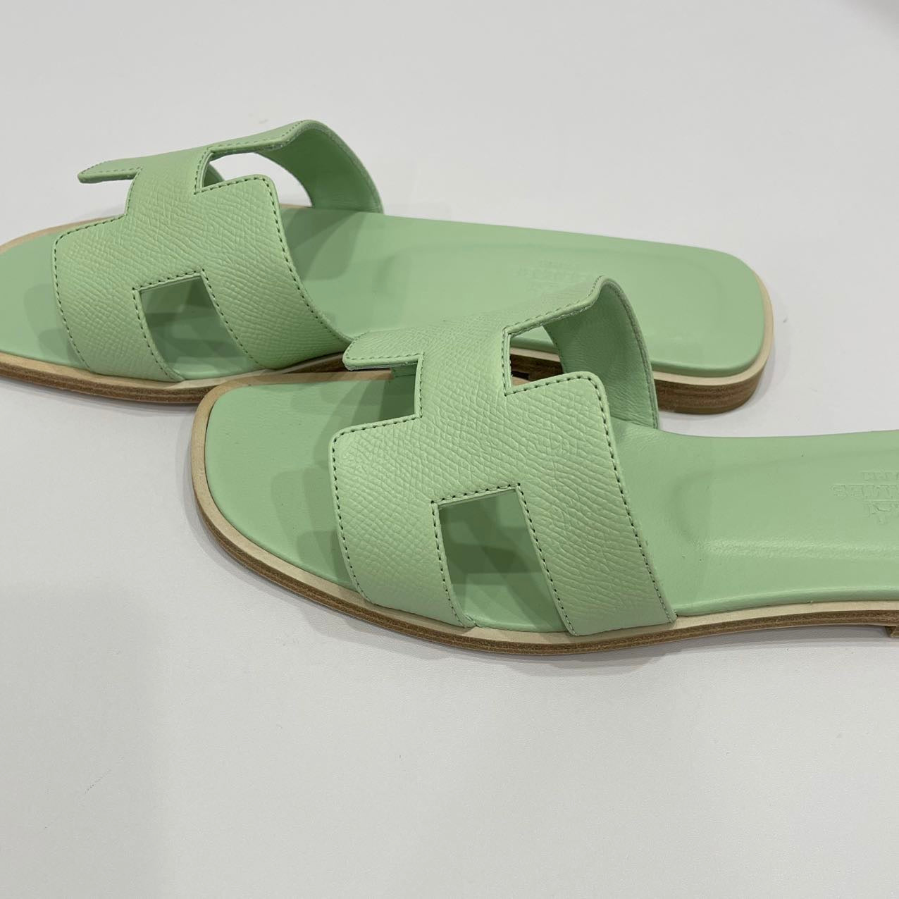 Hermes Size 37 Oran Sandals Vert Jade Epsom Calfskin H