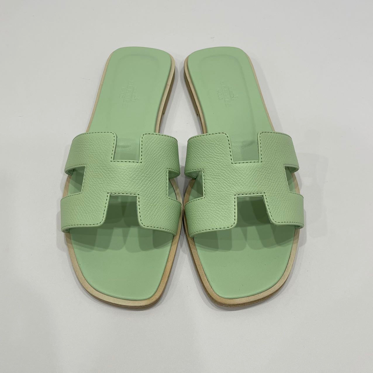 Hermes Size 37 Oran Sandals Vert Jade Epsom Calfskin H