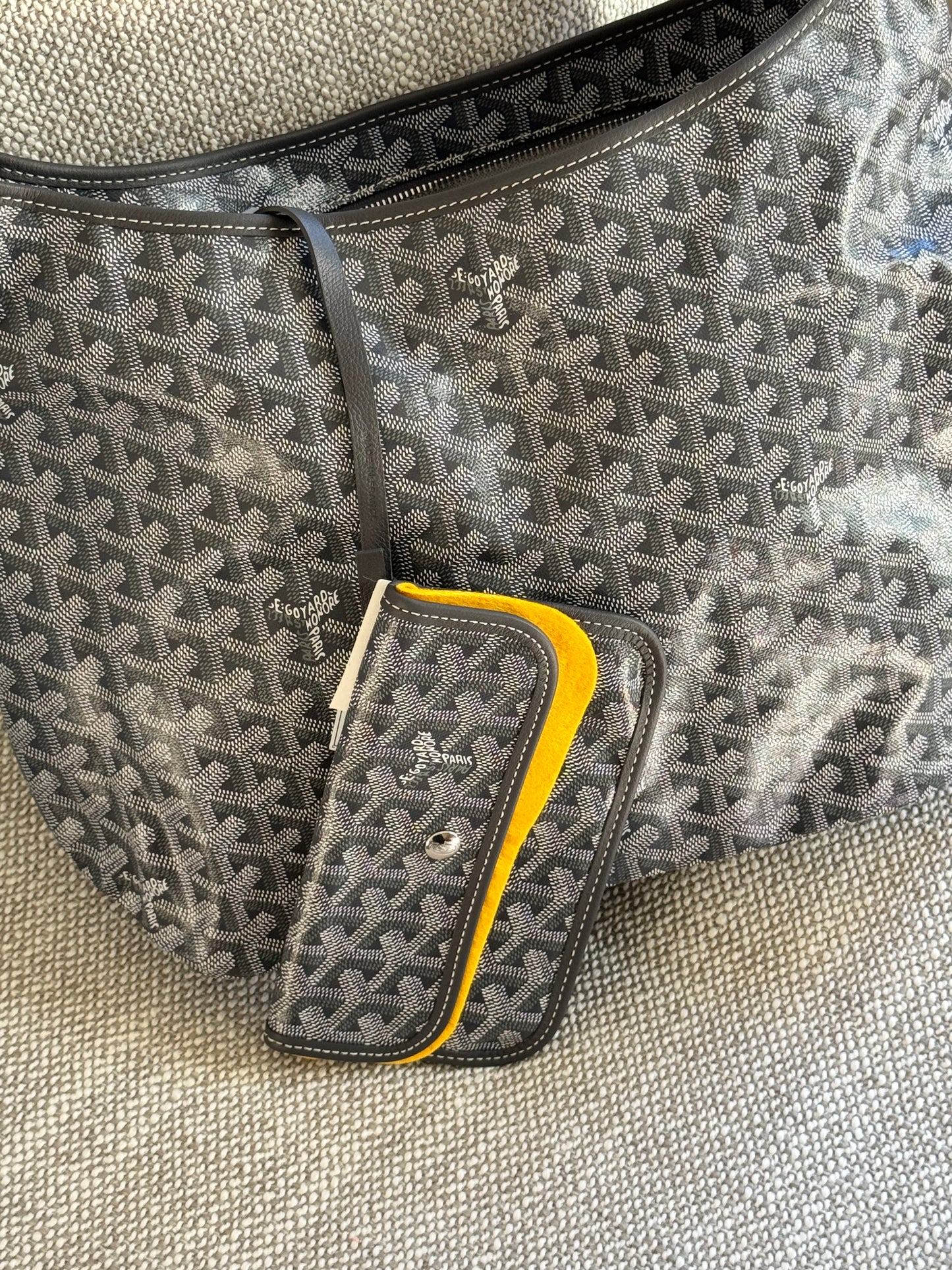 Goyard Black Goyardine Shoulder Tote Bag with Pouch