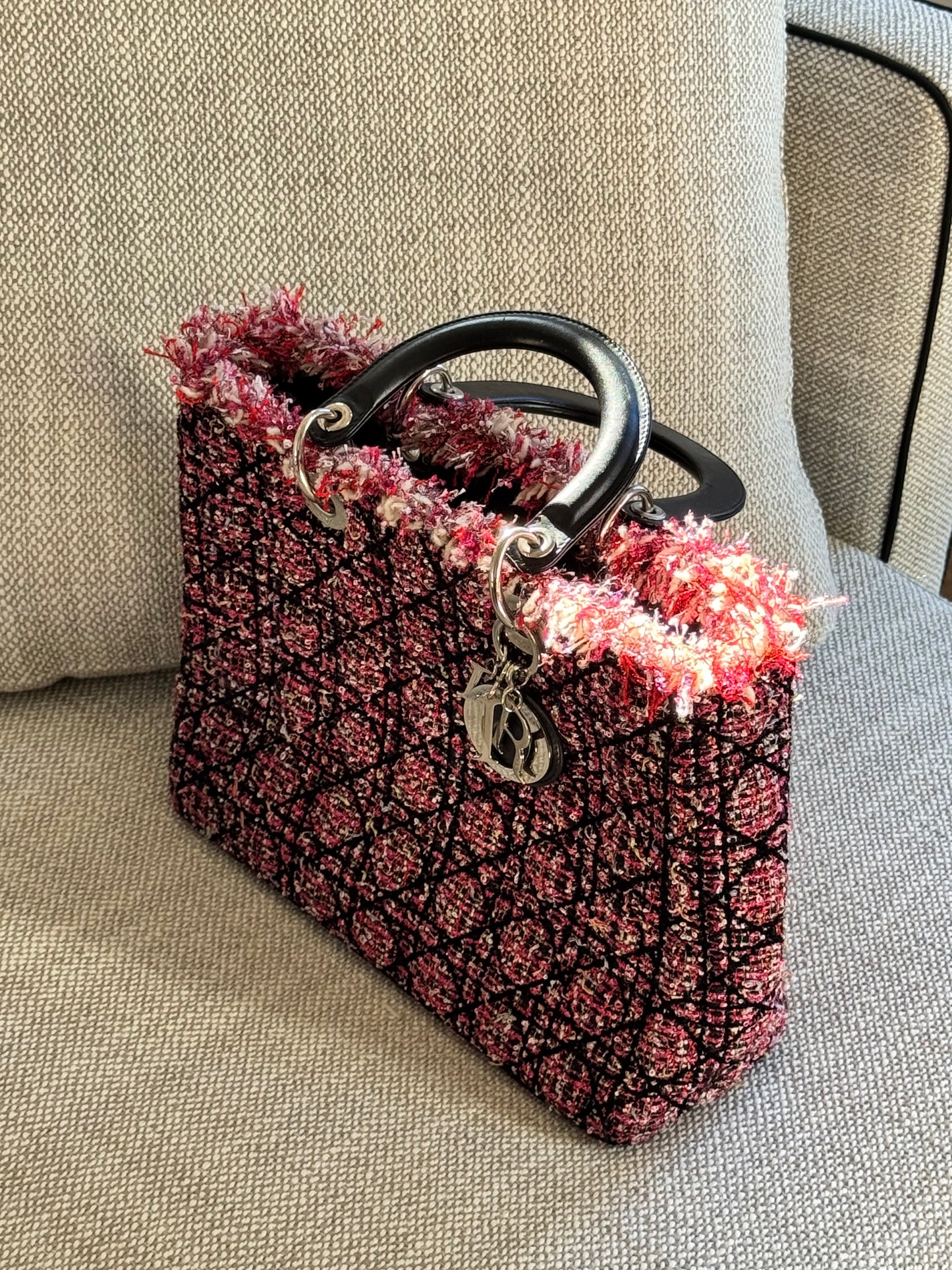 Christian Dior Large Tweed Cannage Fringe Lady Dior