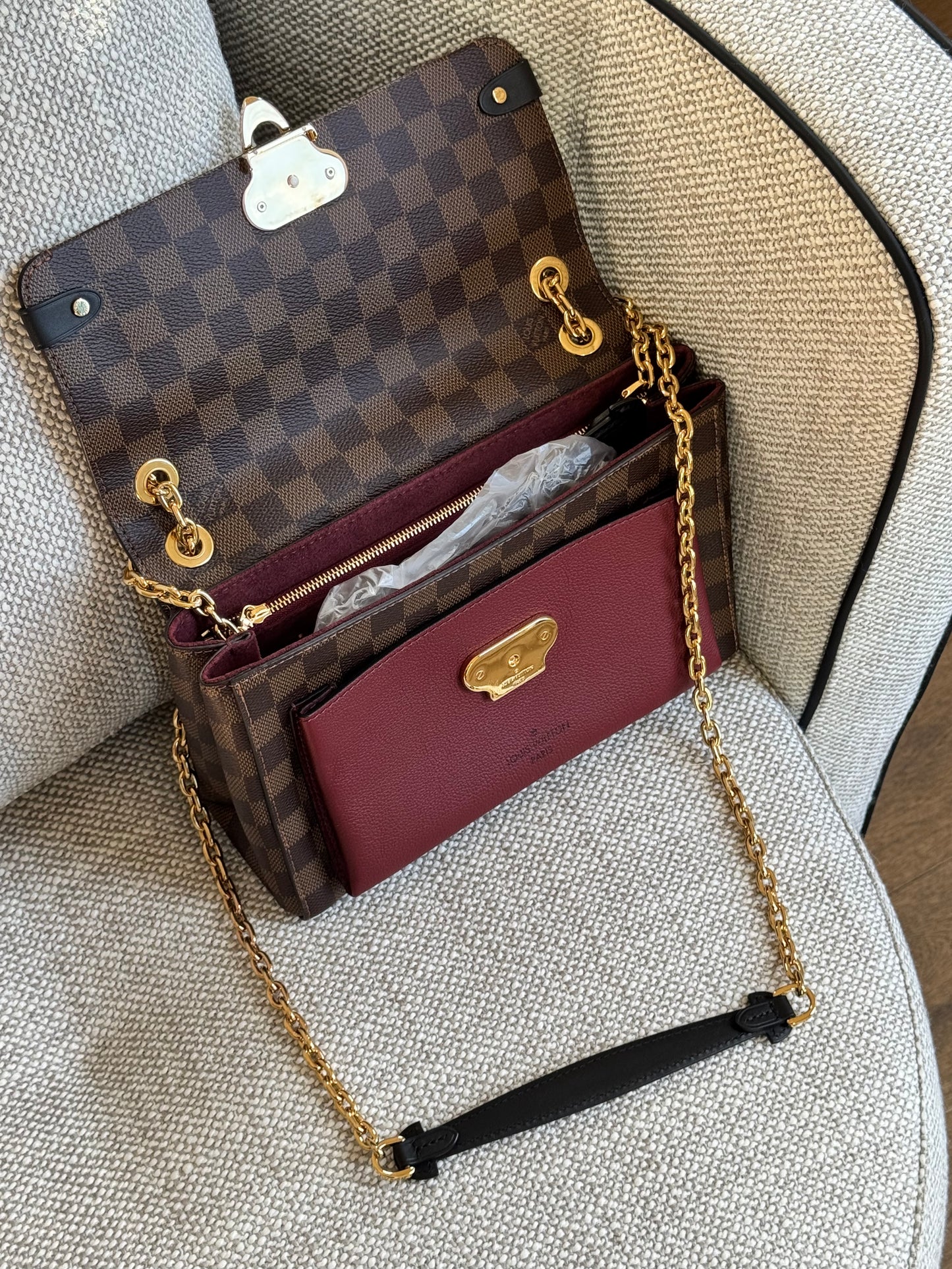 Louis Vuitton Damier Ebene Vavin Chain Wallet Bag