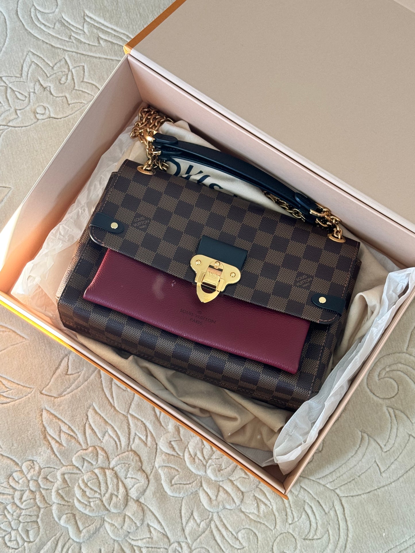 Louis Vuitton Damier Ebene Vavin Chain Wallet Bag