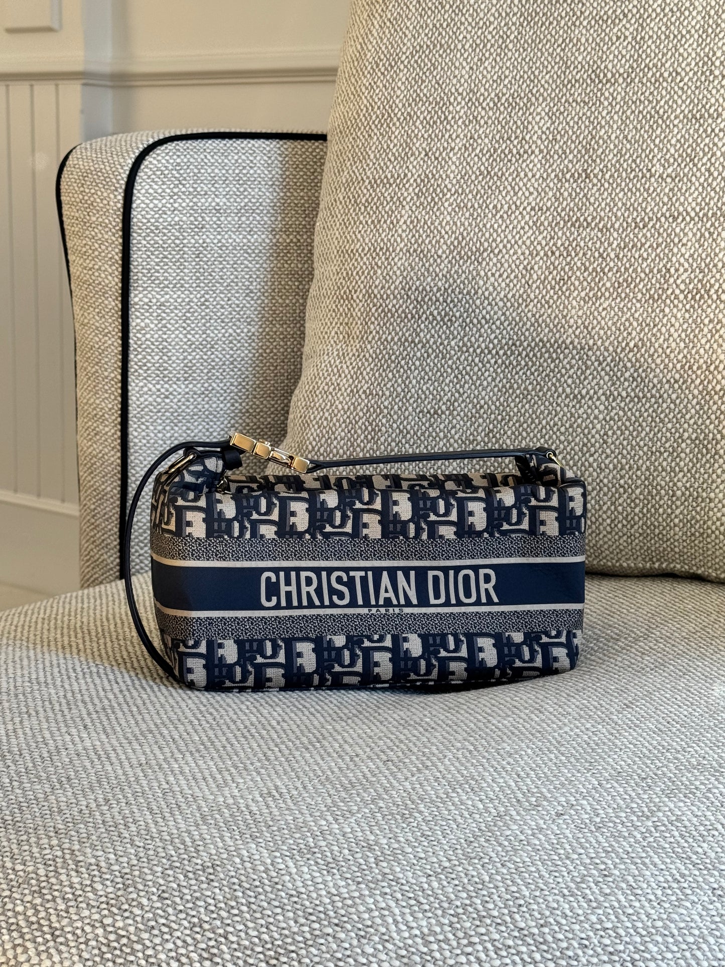 Dior Travel Nomad Pouch Blue Dior Oblique Embroidery