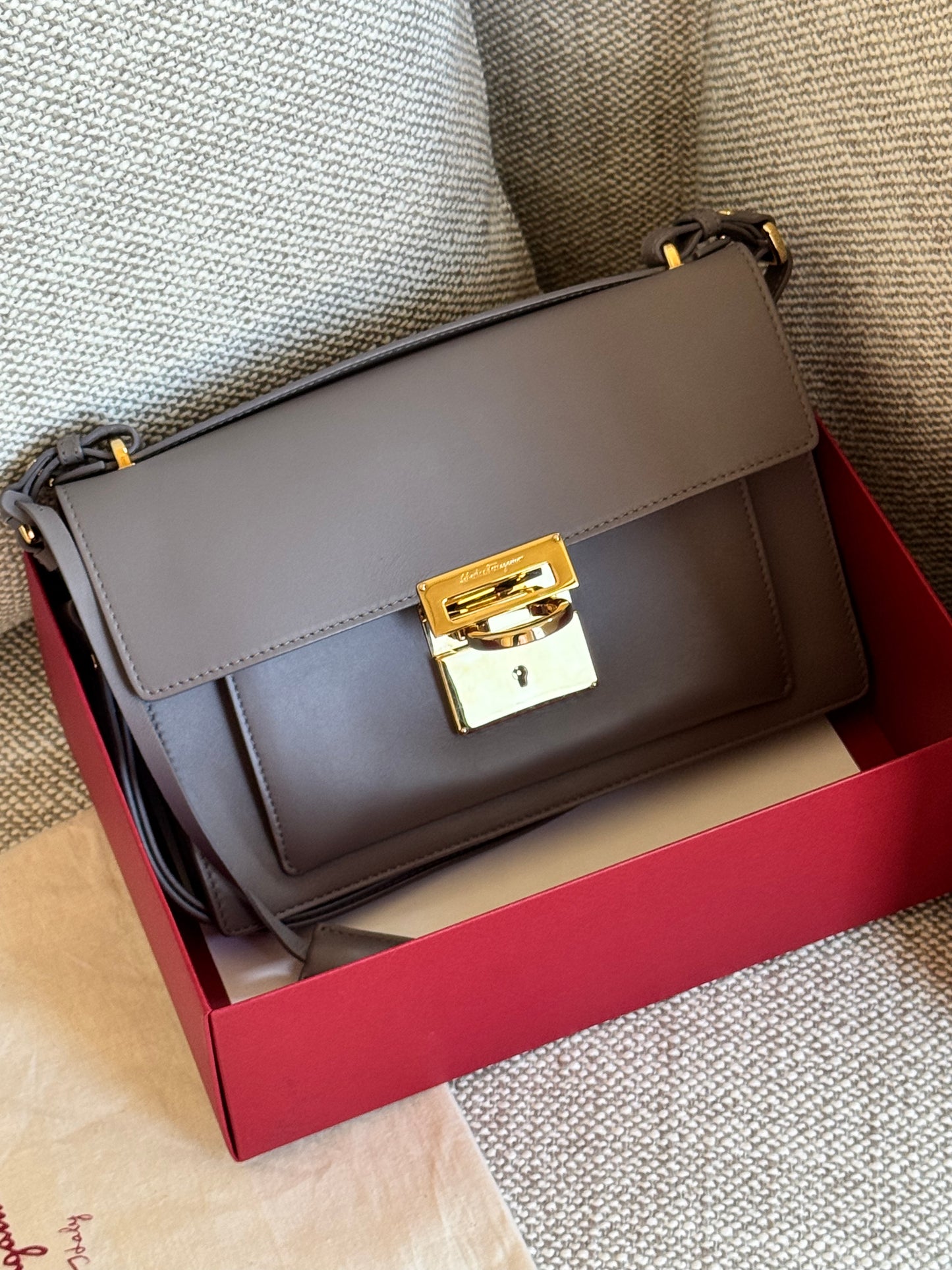 Ferragamo Gancini Leather Messenger / Shoulder Bag