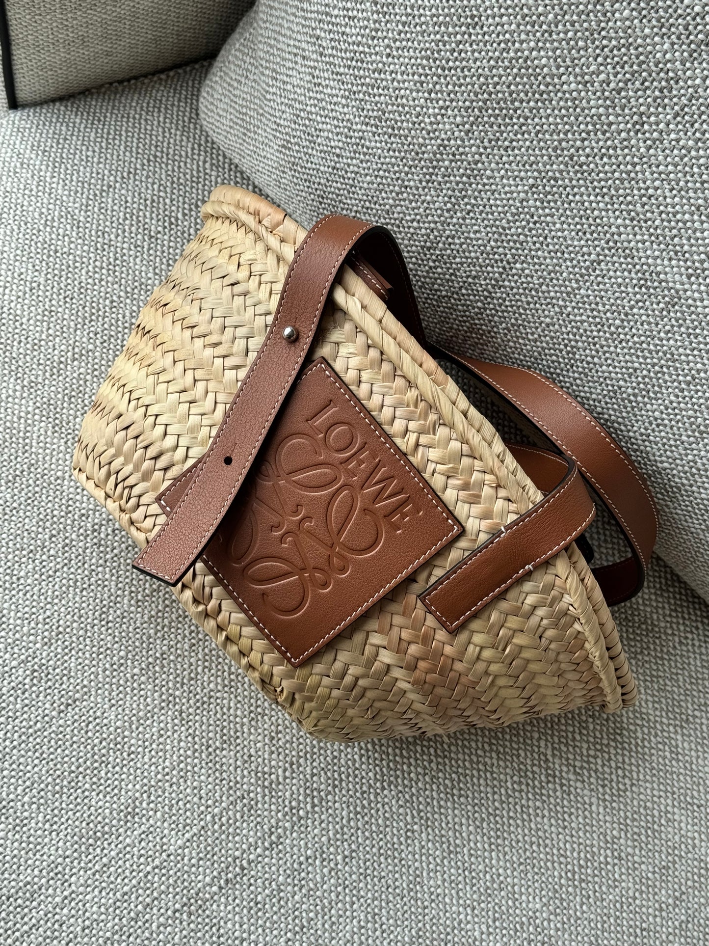 Loewe Basket Bag in Palm Leaf and Calfskin