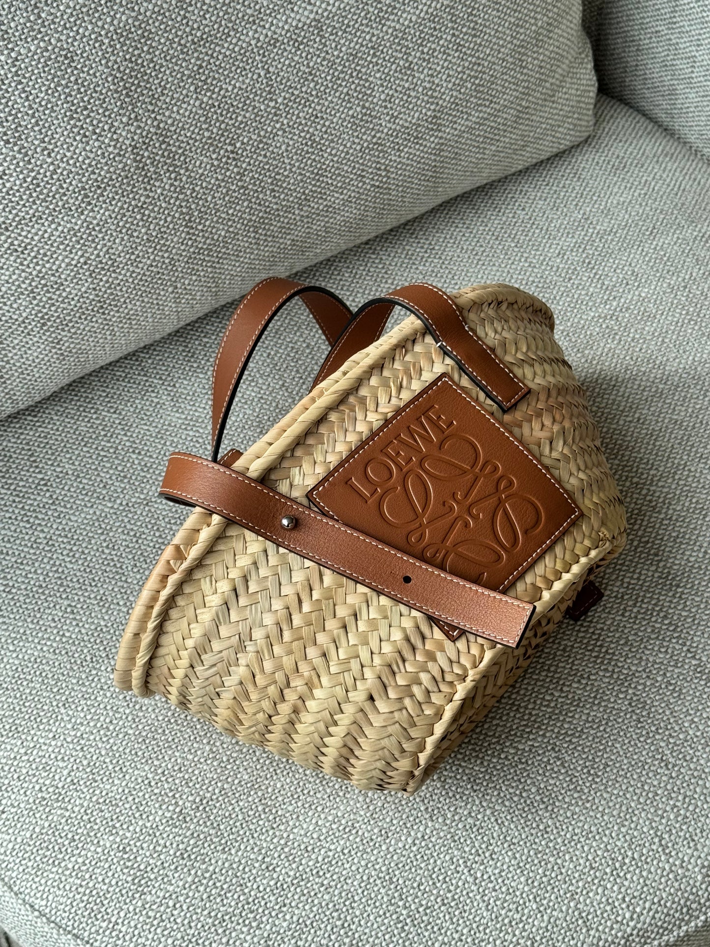 Loewe Basket Bag in Palm Leaf and Calfskin