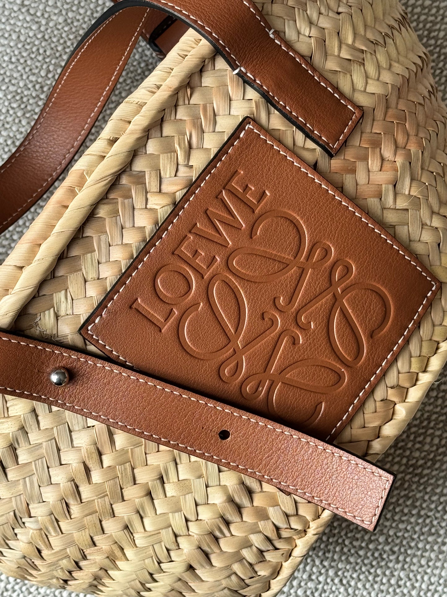 Loewe Basket Bag in Palm Leaf and Calfskin