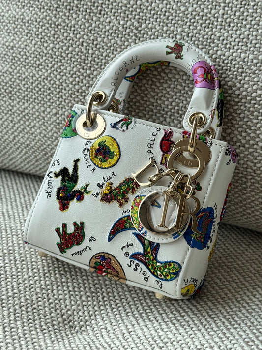 Limited Edition Micro Lady Dior Bag – White Multicolor Embroidered Leather