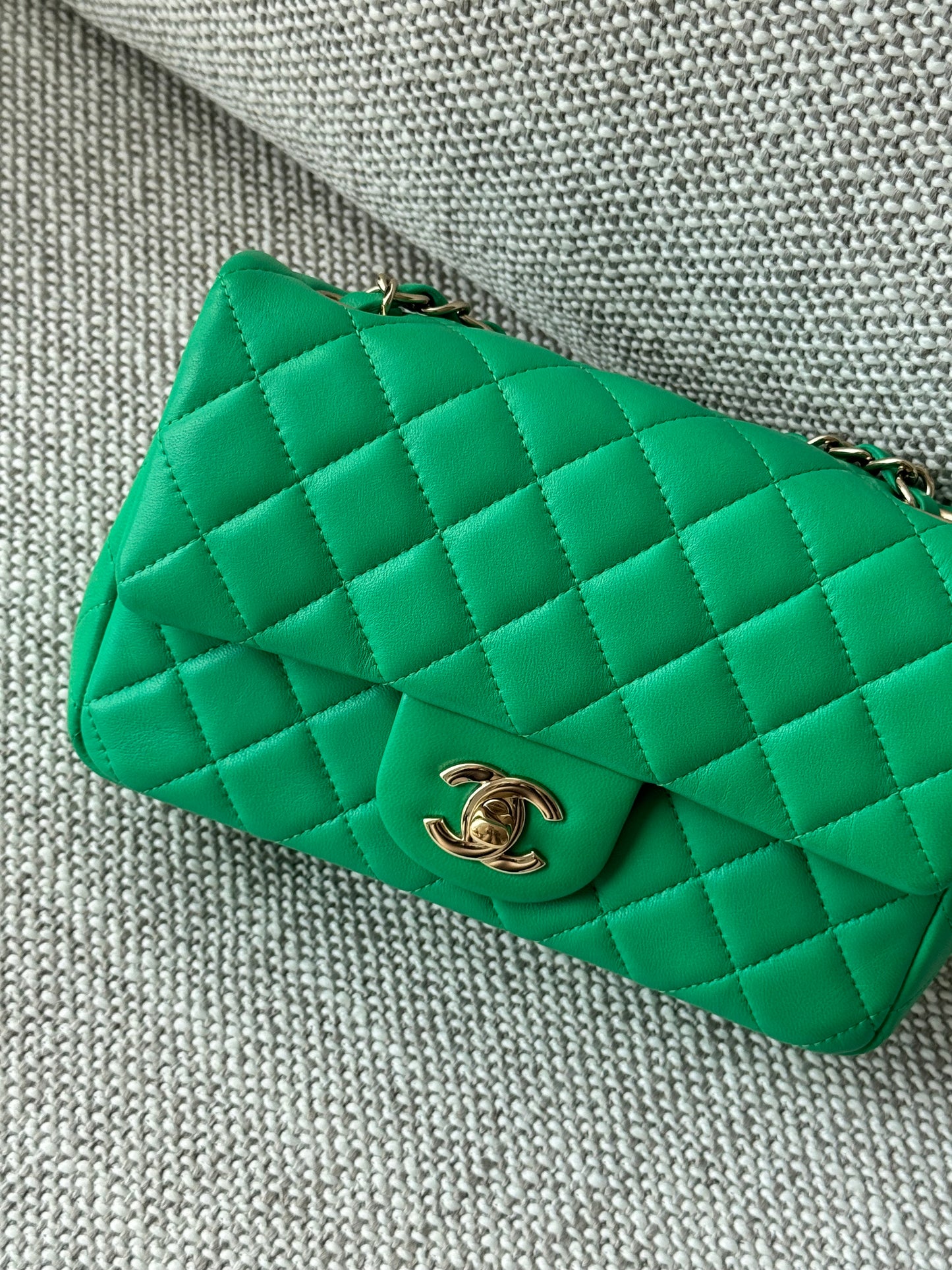 Chanel Classic Flap Large Mini Bag in Green Lambskin