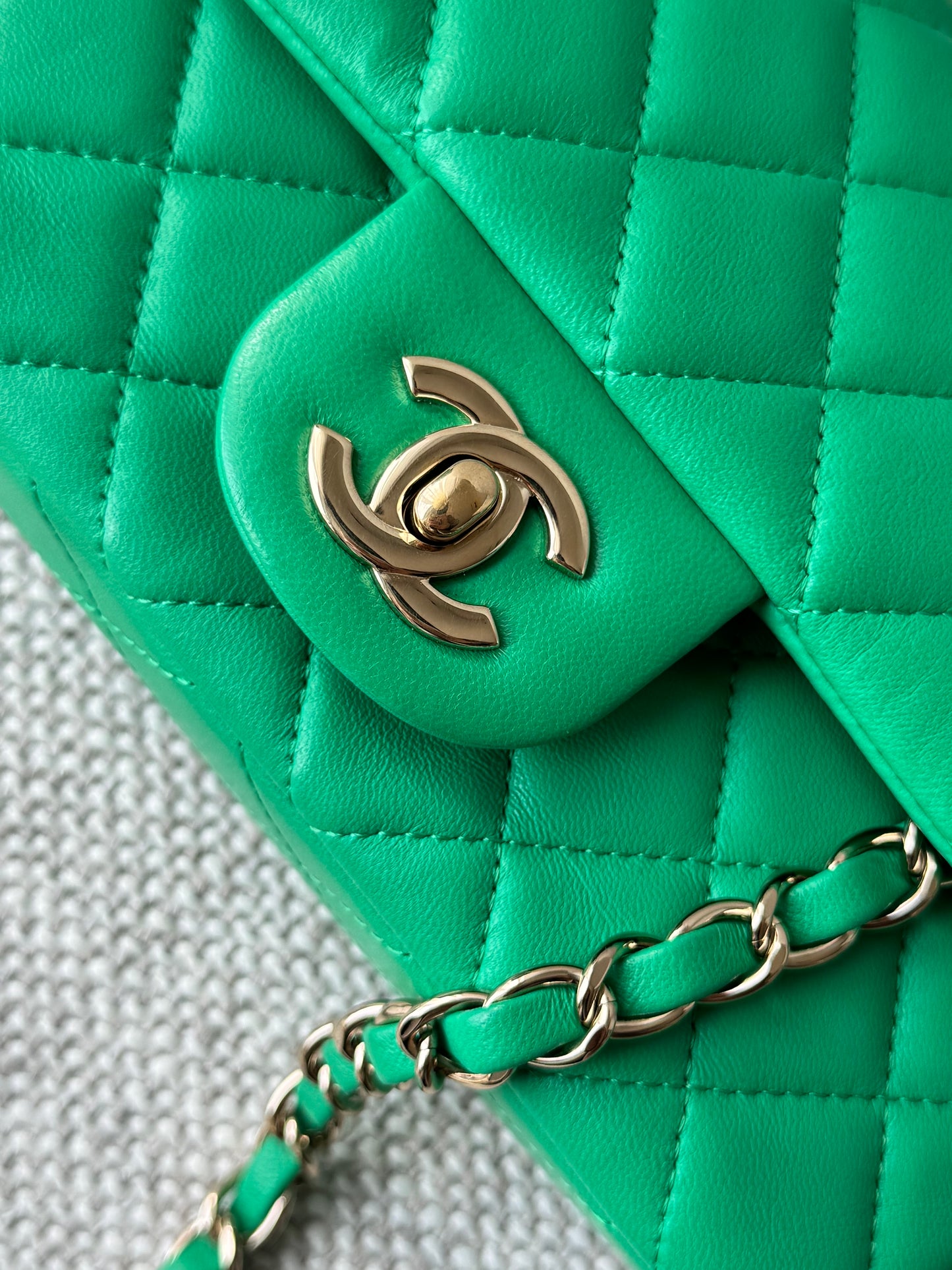 Chanel Classic Flap Large Mini Bag in Green Lambskin
