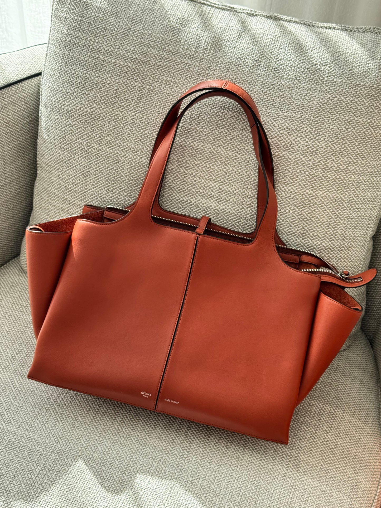 CELINE  Medium Tri-Fold Tote Bag – Terracotta Smooth Calfskin