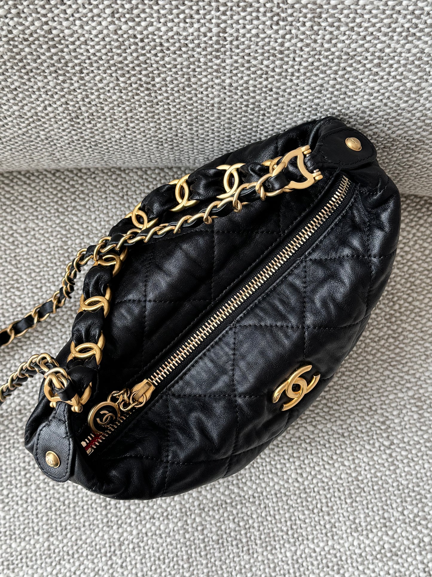CHANEL Quilted Chain Around Hobo Bag – Black Lambskin