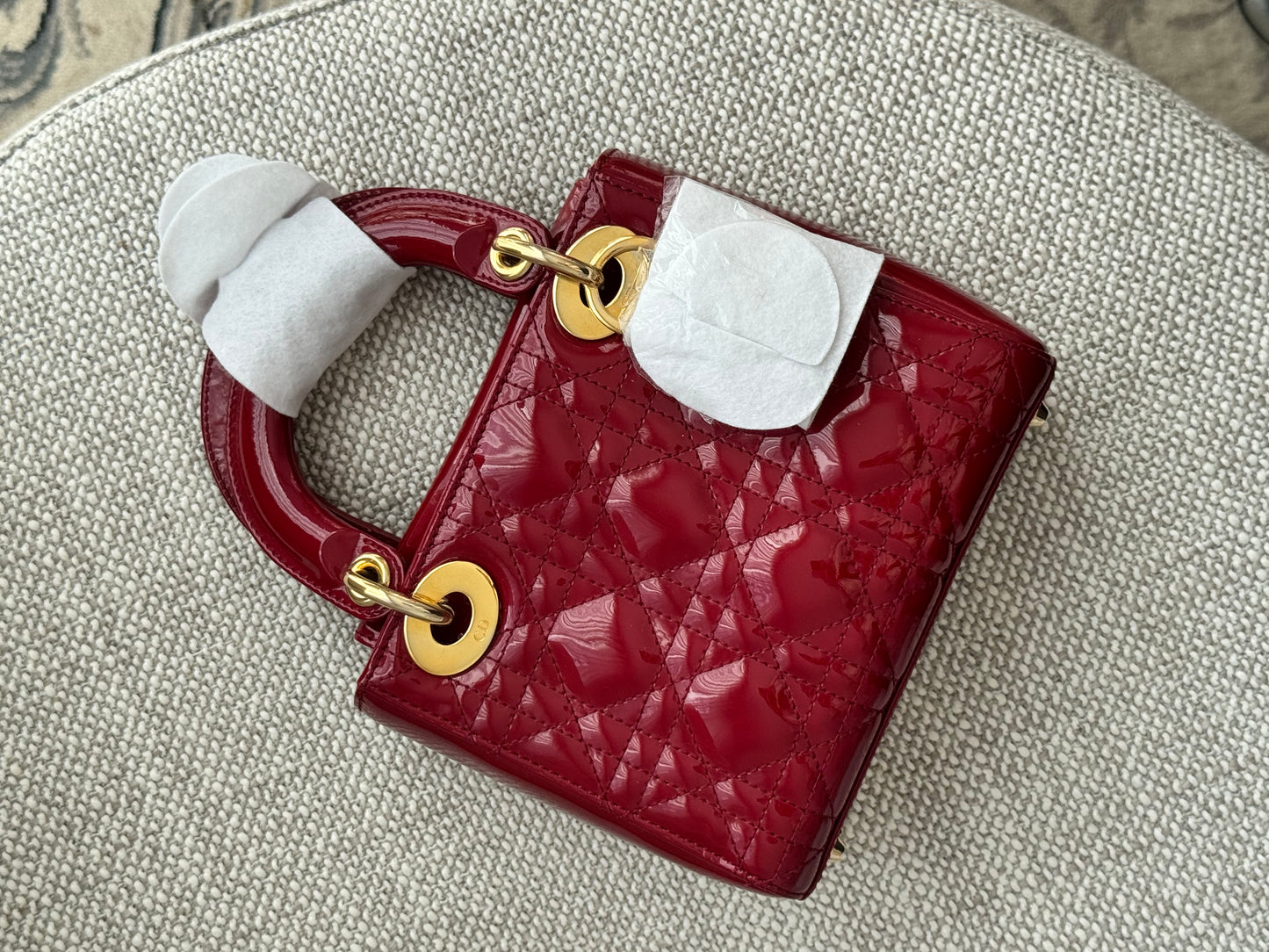 Dior Mini Lady Dior 3-Grid Bag in Red Patent Cannage Leather