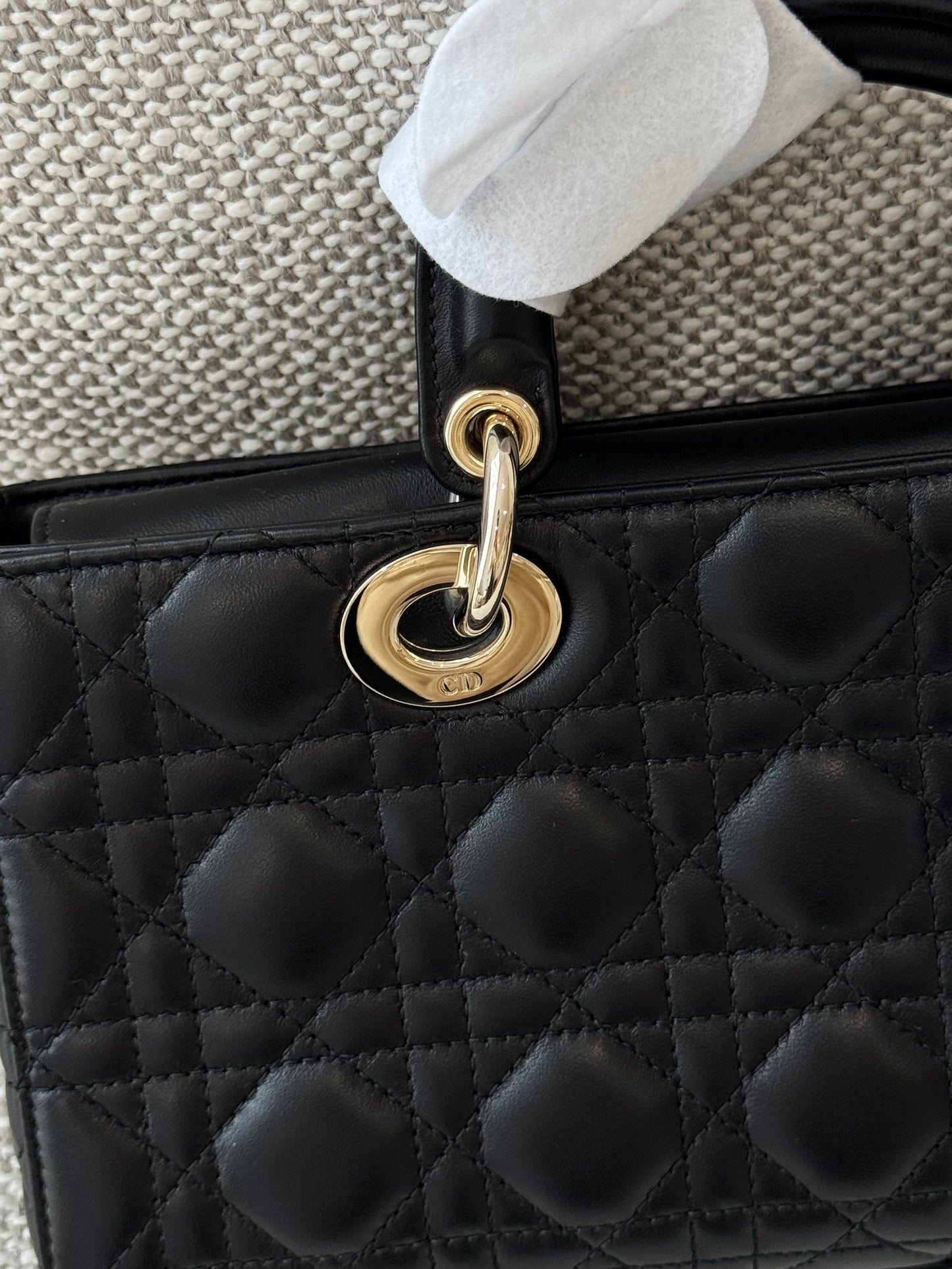 Medium Lady D-Joy Bag in Black Cannage Leather