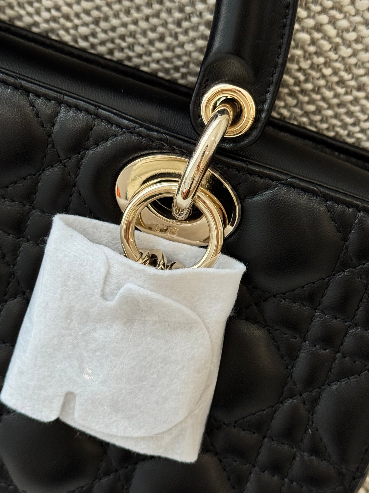Medium Lady D-Joy Bag in Black Cannage Leather