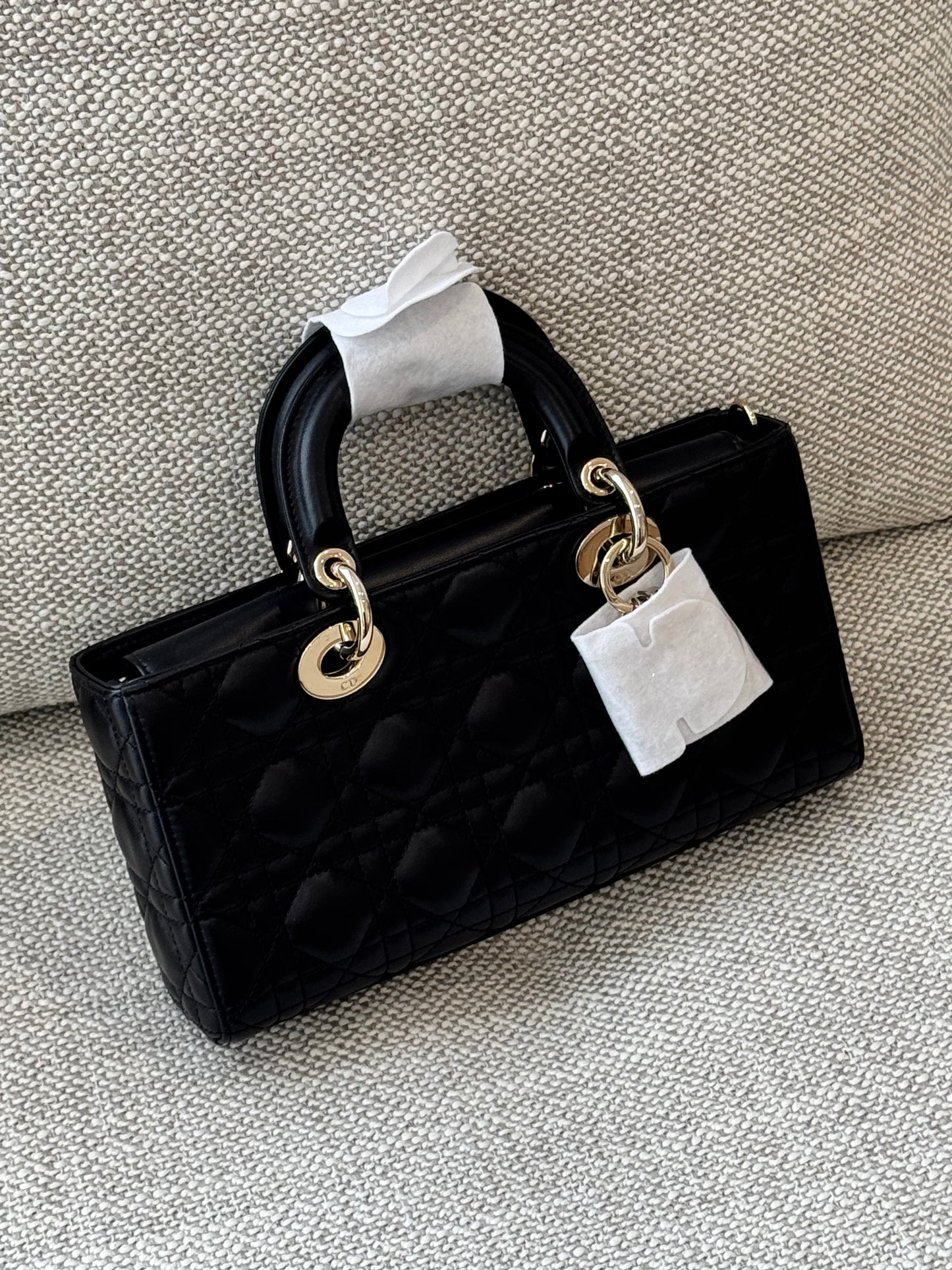 Medium Lady D-Joy Bag in Black Cannage Leather