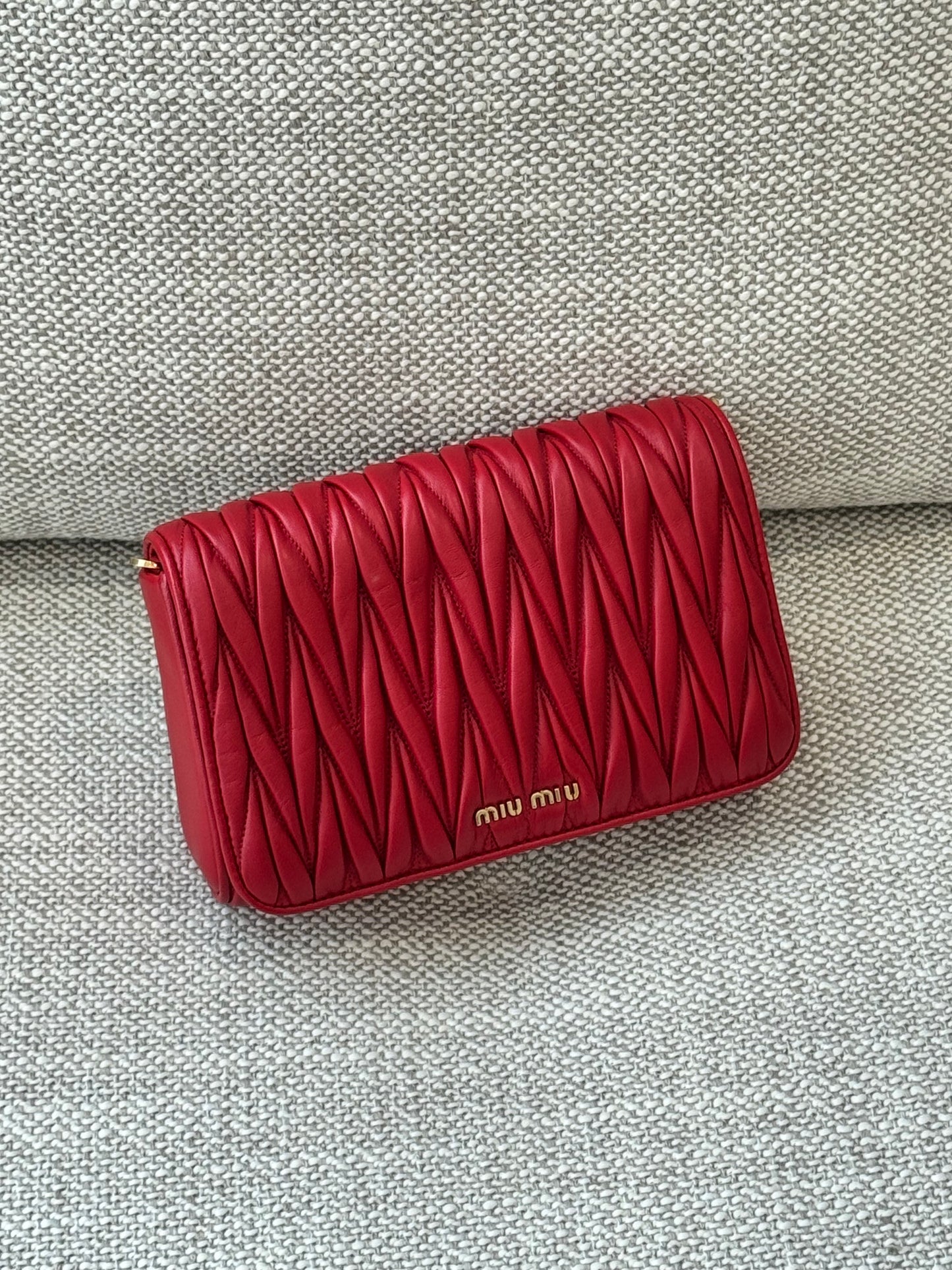 Miu Miu Matelassé Leather Flap Bag in Red