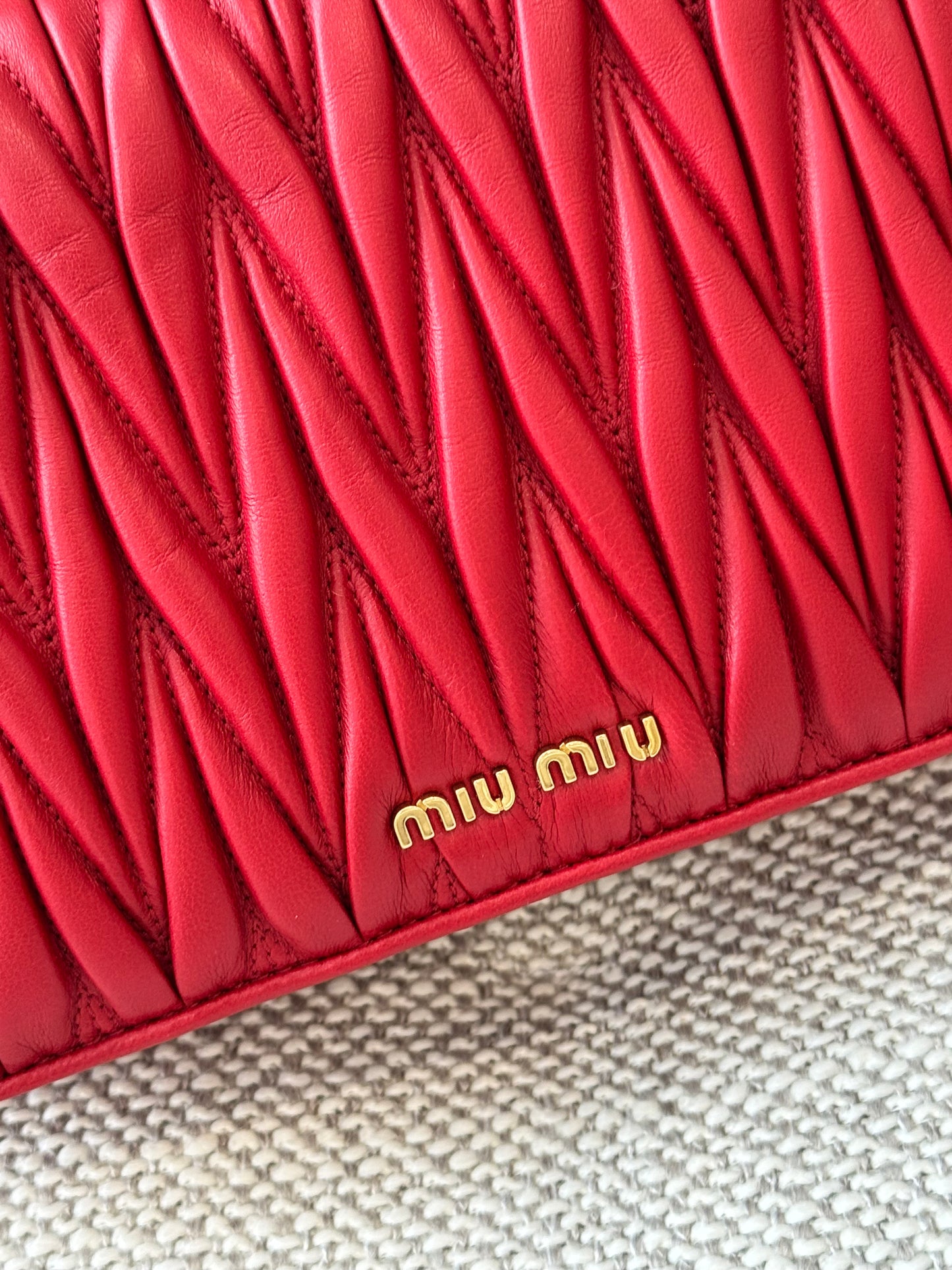 Miu Miu Matelassé Leather Flap Bag in Red