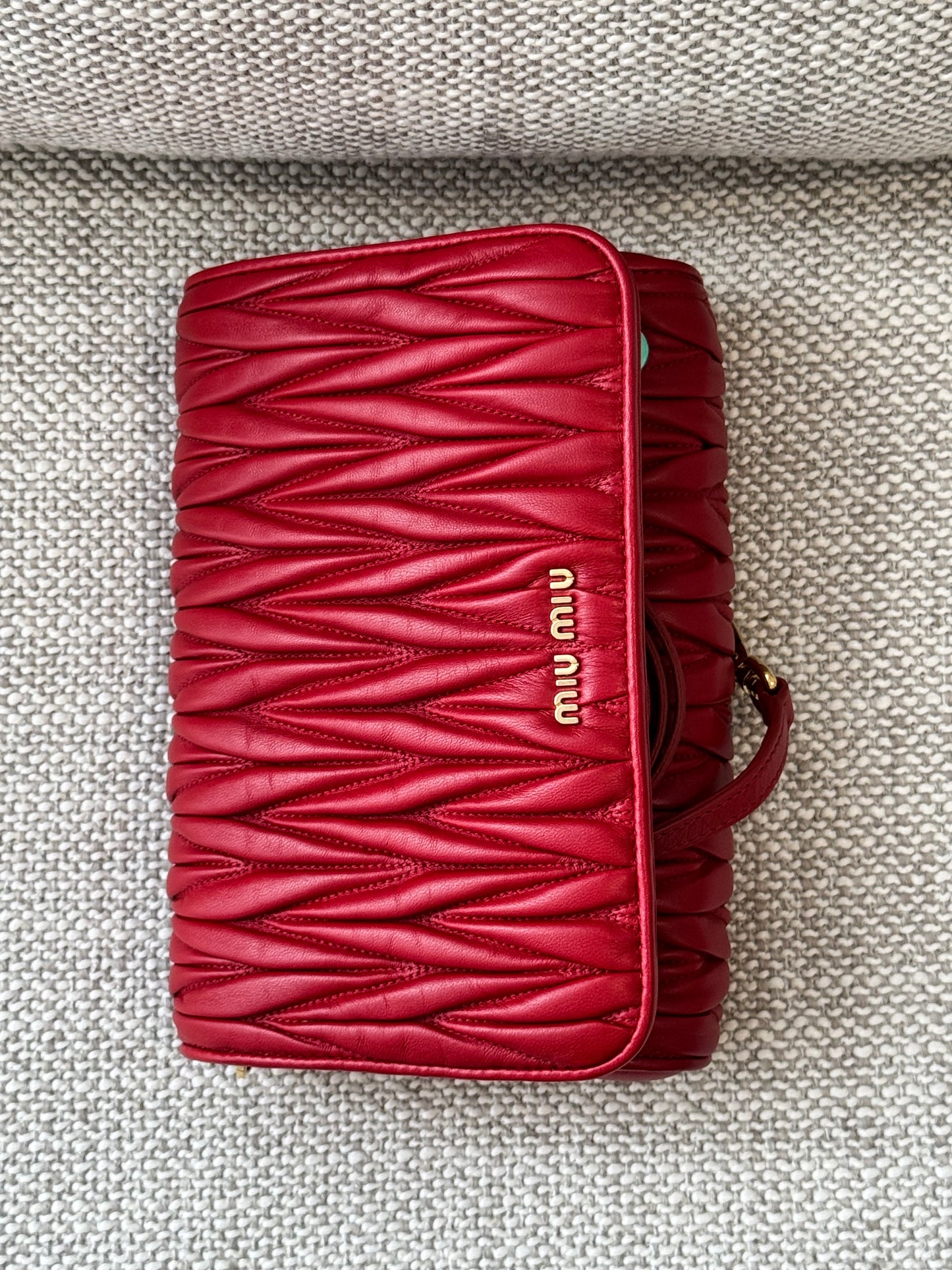 Miu Miu Matelassé Leather Flap Bag in Red