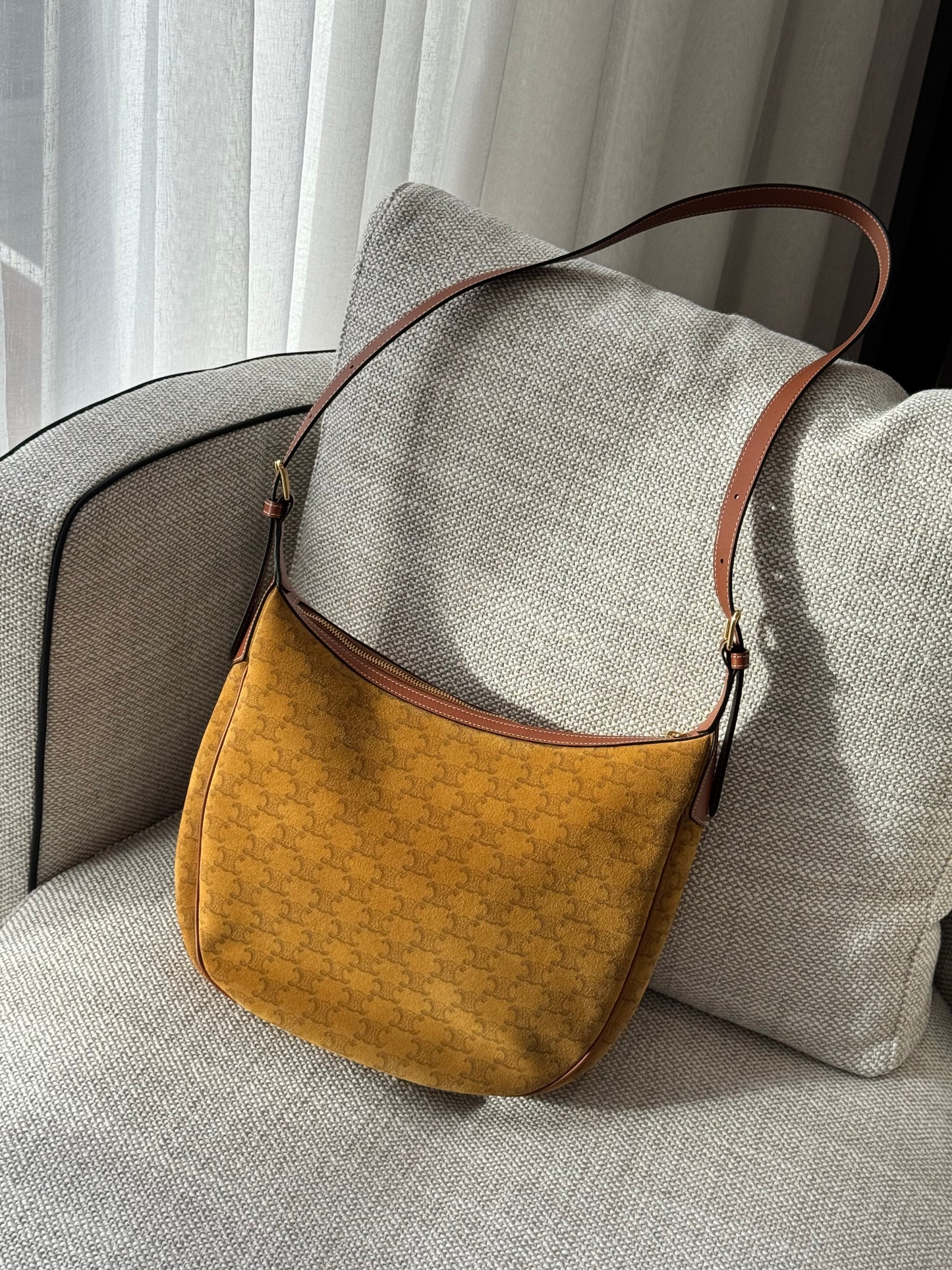 CELINE Vintage Macadam Suede Shoulder Bag – Camel Brown
