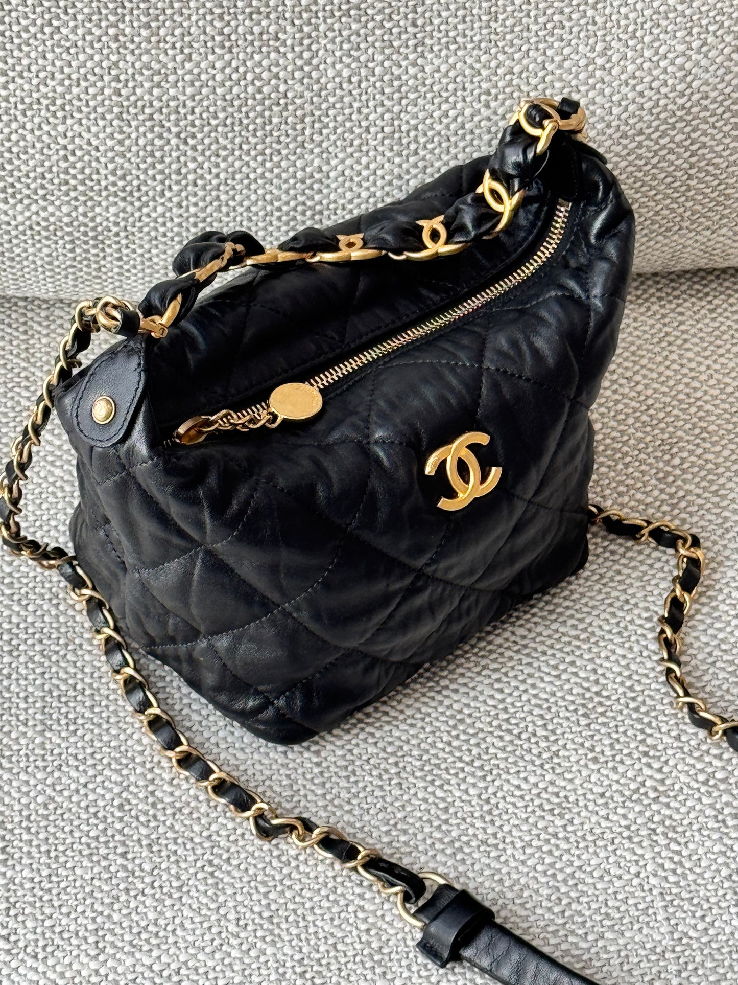 CHANEL Quilted Chain Around Hobo Bag – Black Lambskin