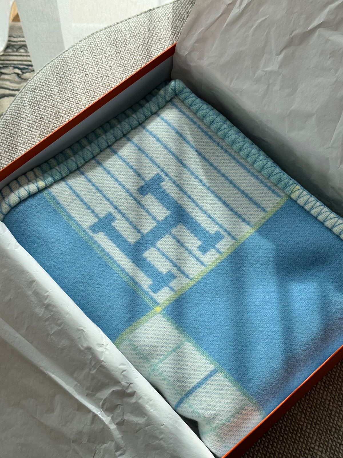 Hermès Avalon Throw Blanket Blue / White
