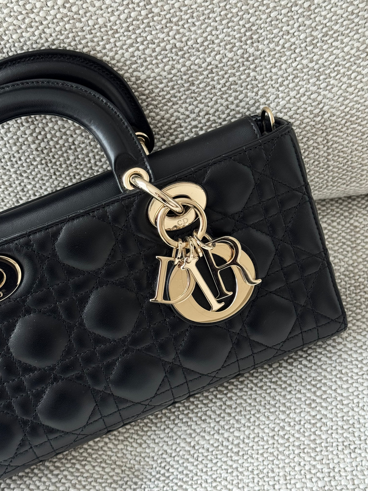 Medium Lady D-Joy Bag in Black Cannage Leather
