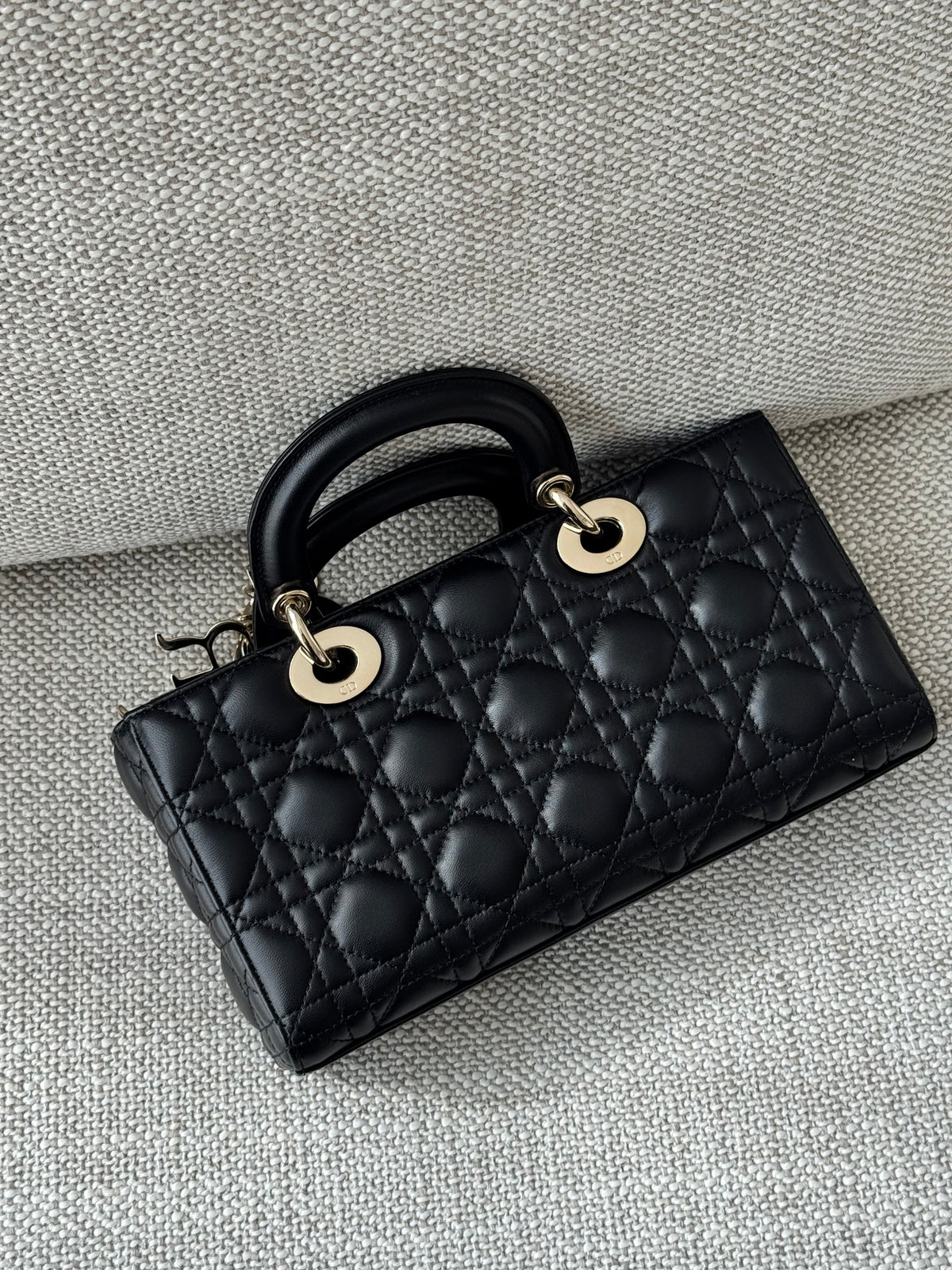 Medium Lady D-Joy Bag in Black Cannage Leather