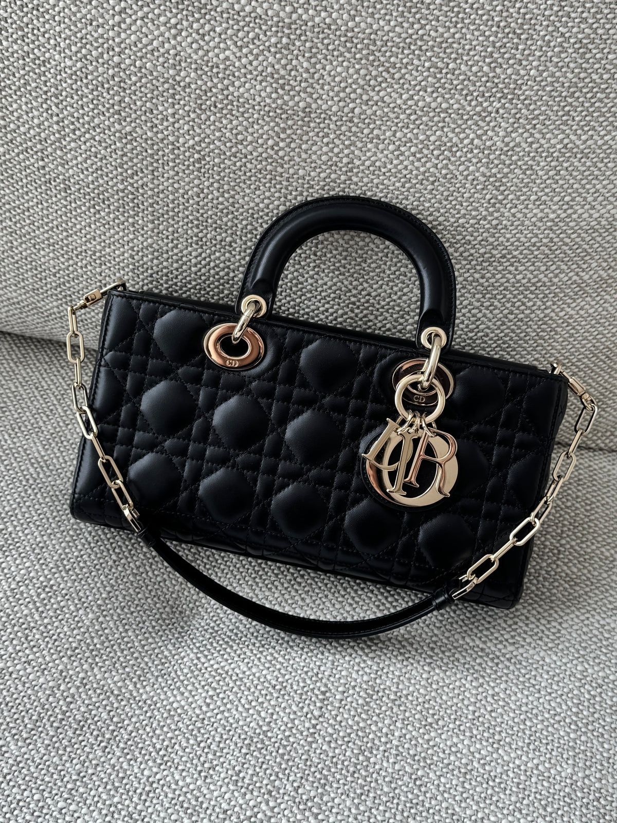 Medium Lady D-Joy Bag in Black Cannage Leather