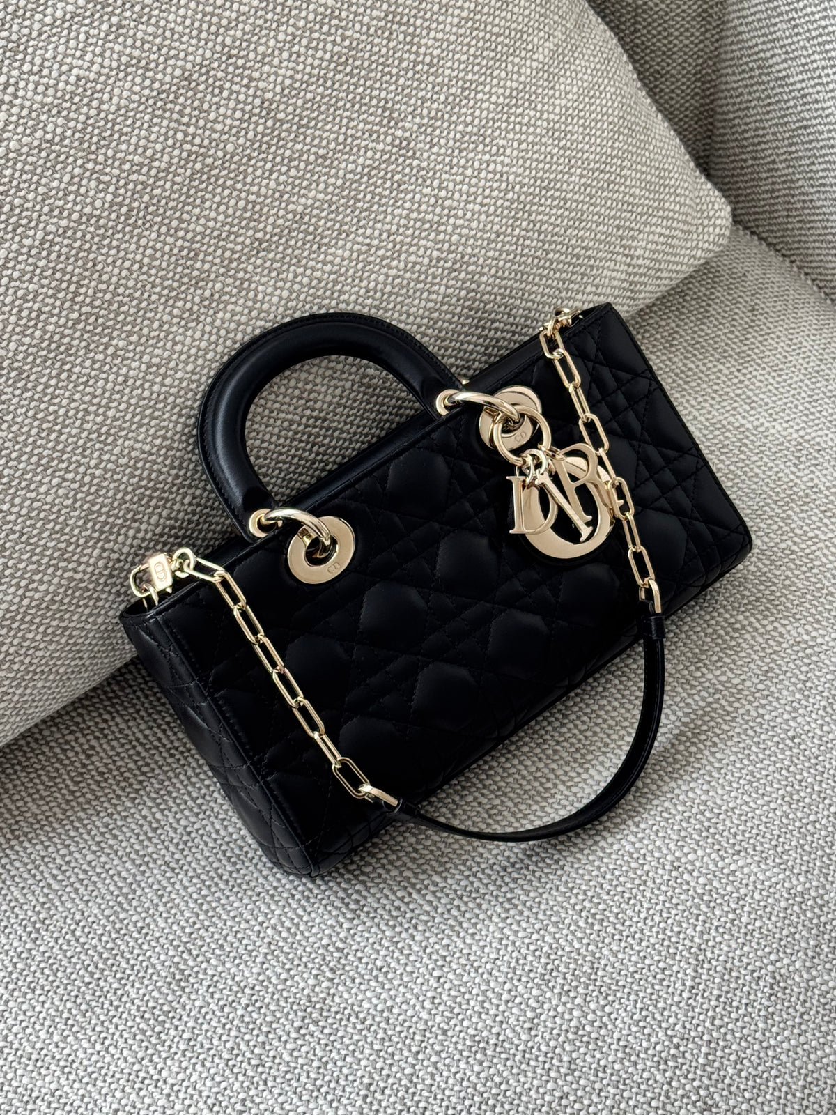 Medium Lady D-Joy Bag in Black Cannage Leather