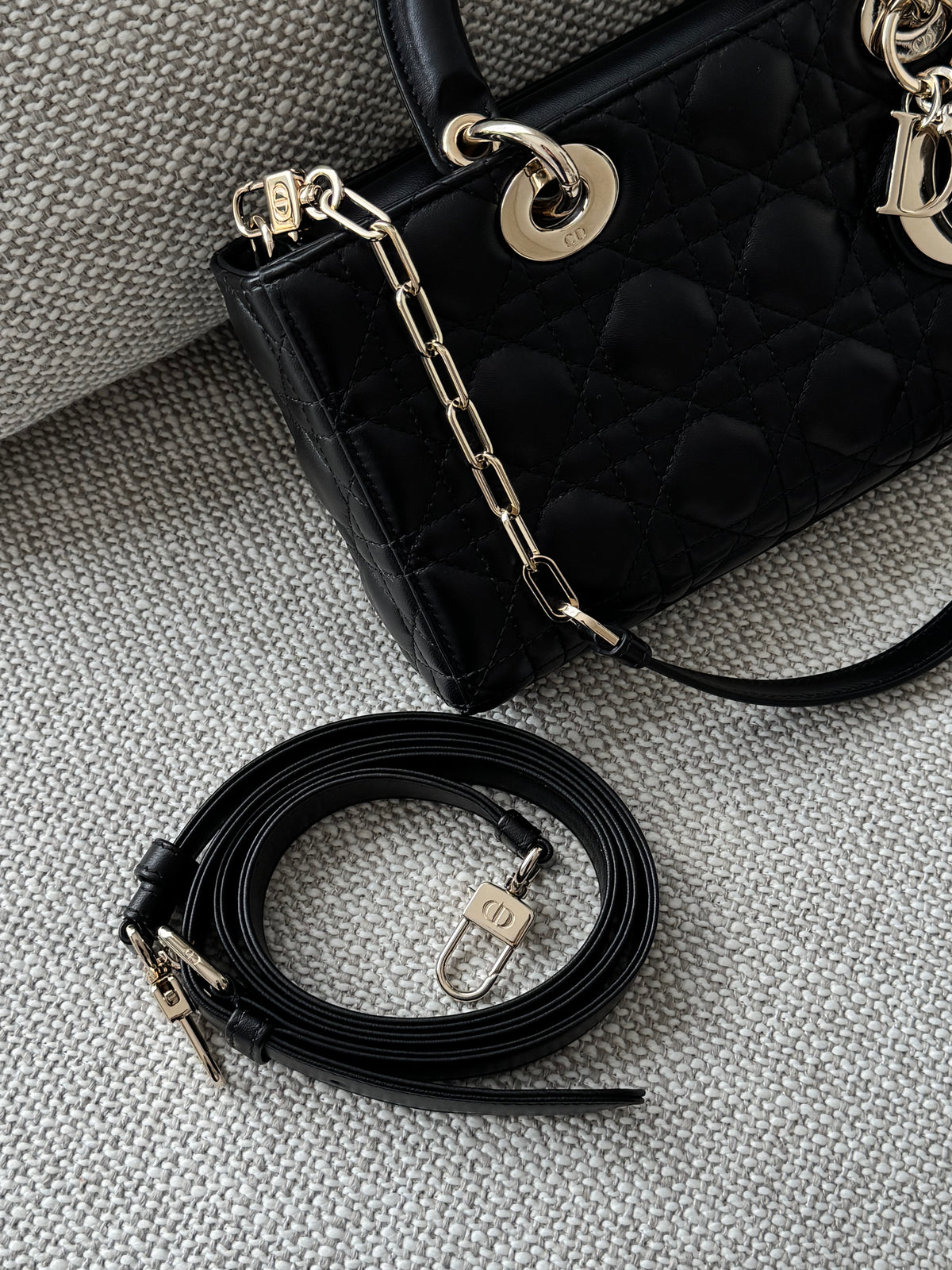 Medium Lady D-Joy Bag in Black Cannage Leather