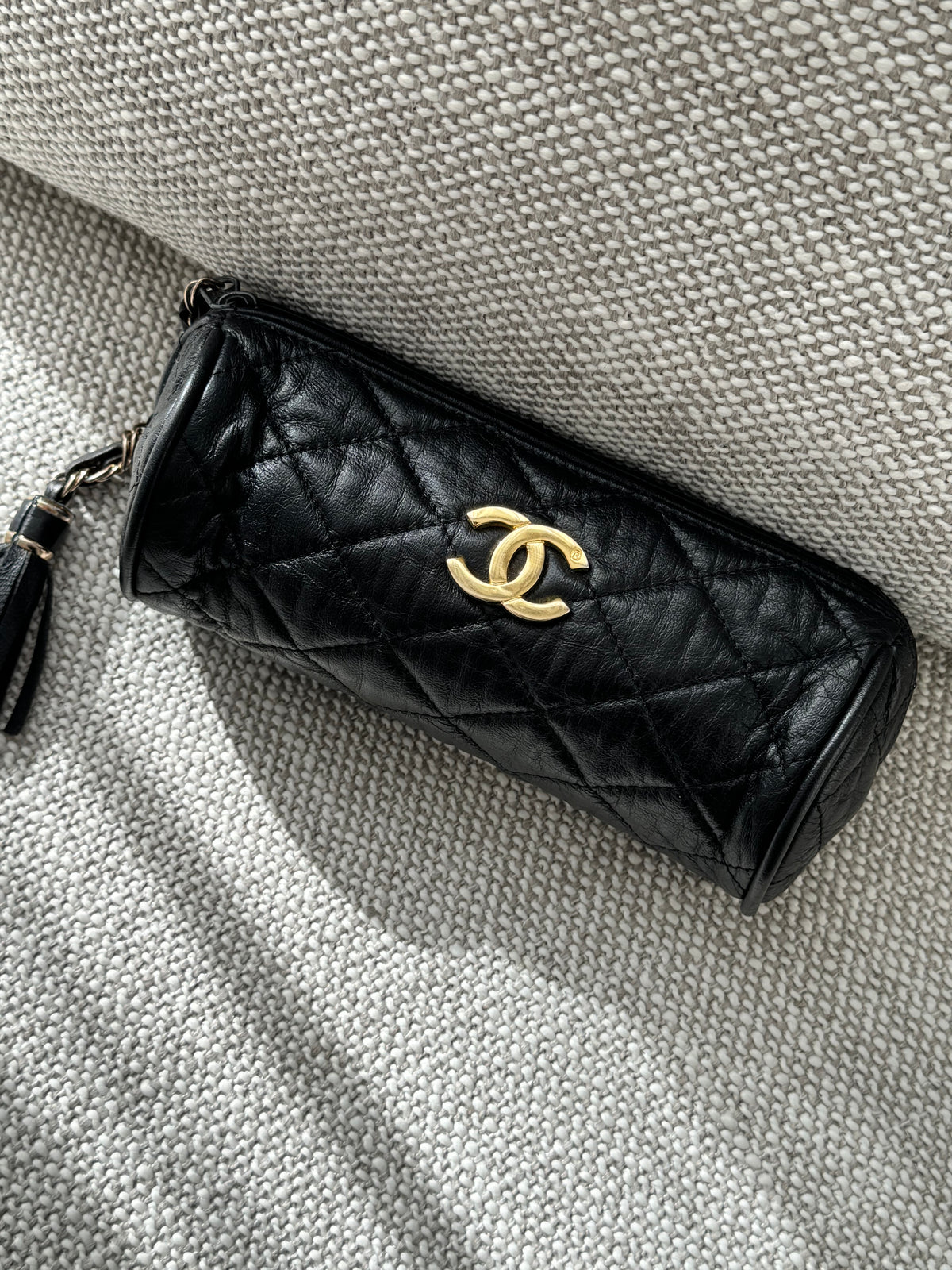 CHANEL Quilted Leather Tassel Cosmetic Case / Bag Insert