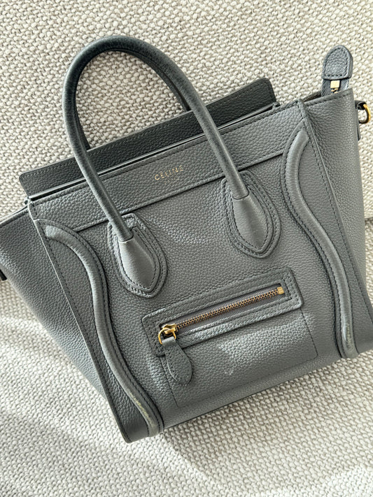 CELINE Nano Luggage Bag Grey Drummed Calfskin