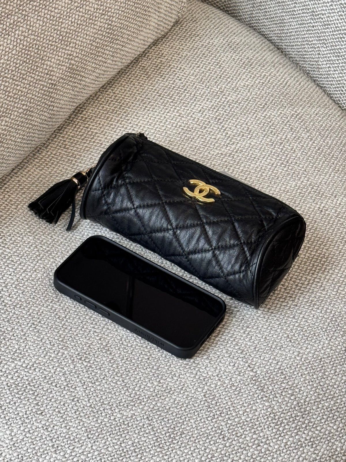 CHANEL Quilted Leather Tassel Cosmetic Case / Bag Insert