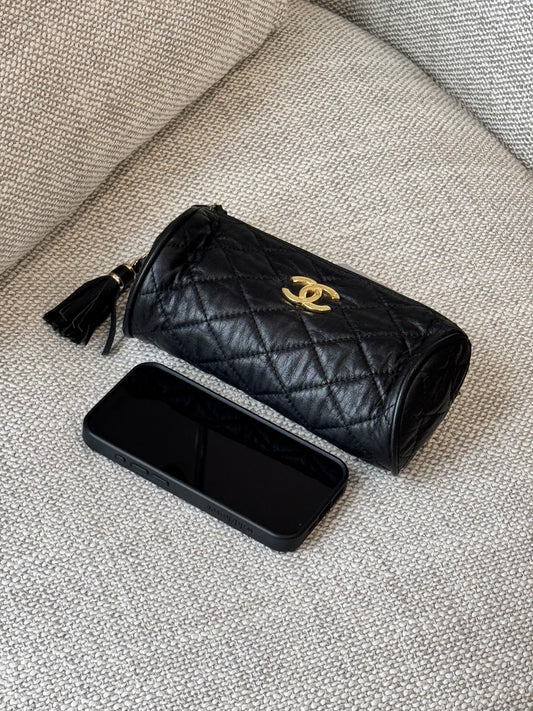 CHANEL Quilted Leather Tassel Cosmetic Case / Bag Insert