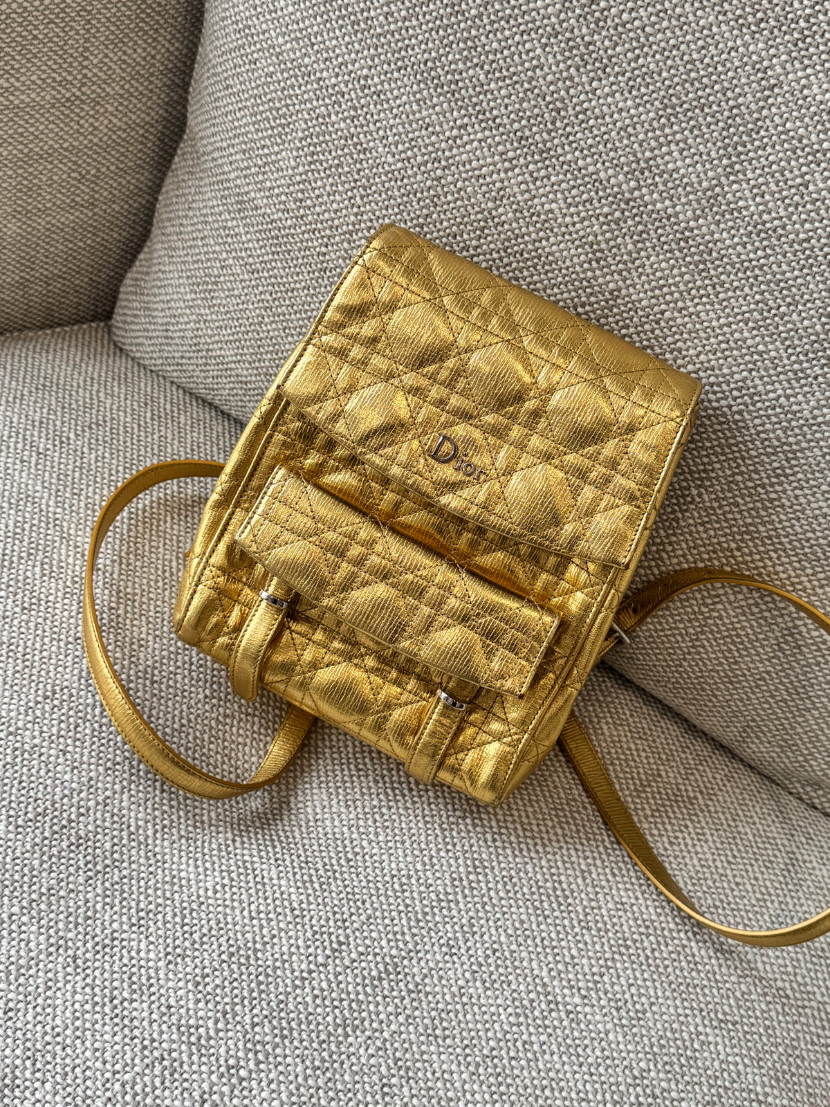 Dior Mini Backpack Metallic Gold Cannage Leather