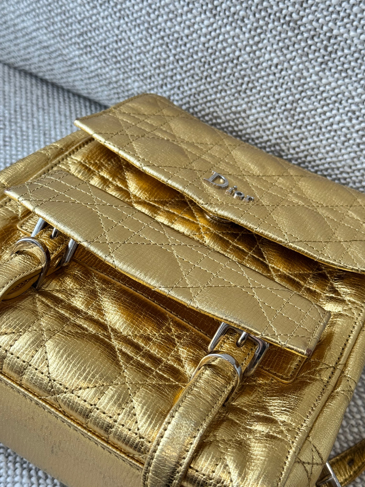 Dior Mini Backpack Metallic Gold Cannage Leather