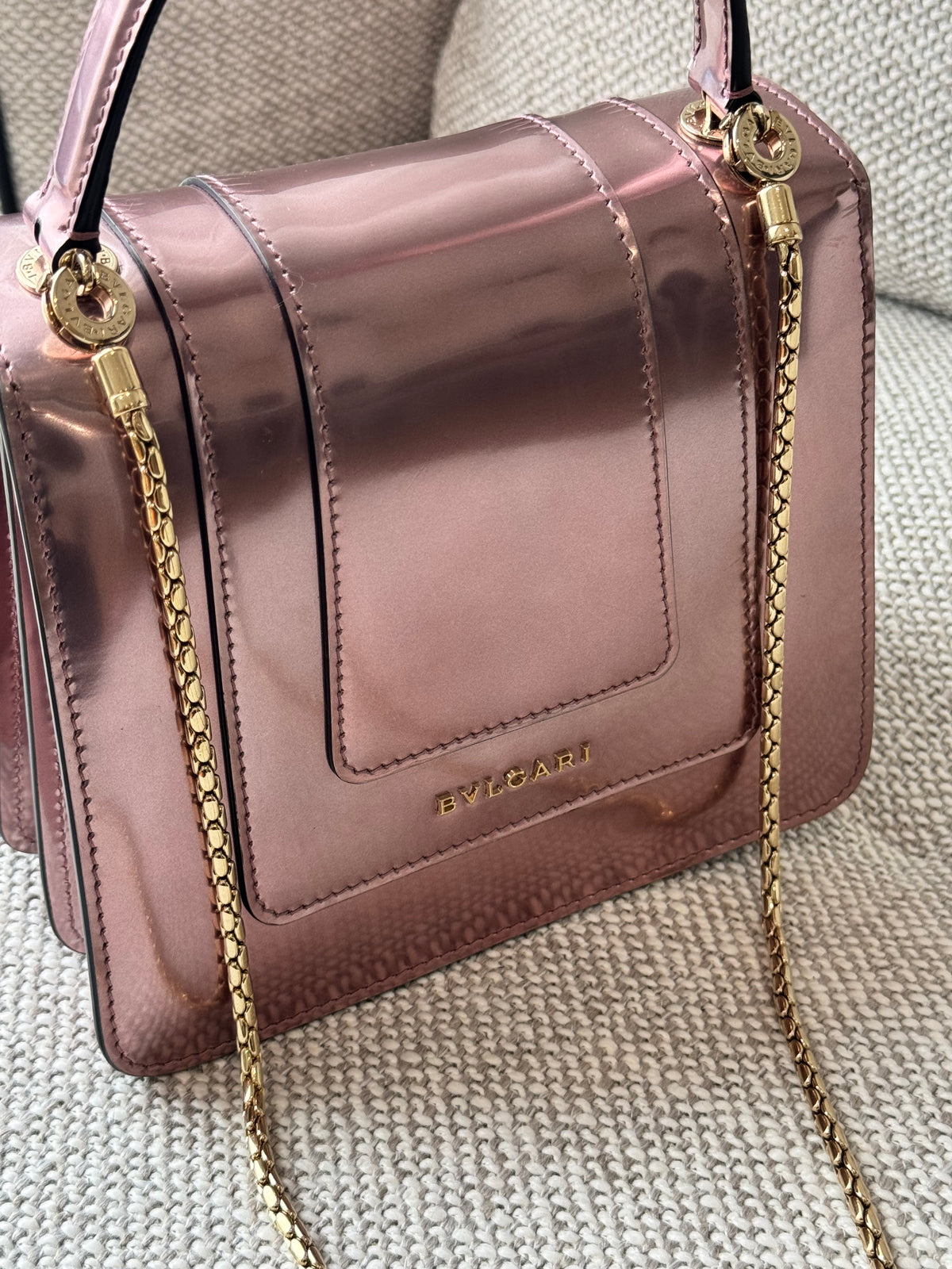 Bvlgari Serpenti Forever Metallic Leather Top Handle Bag