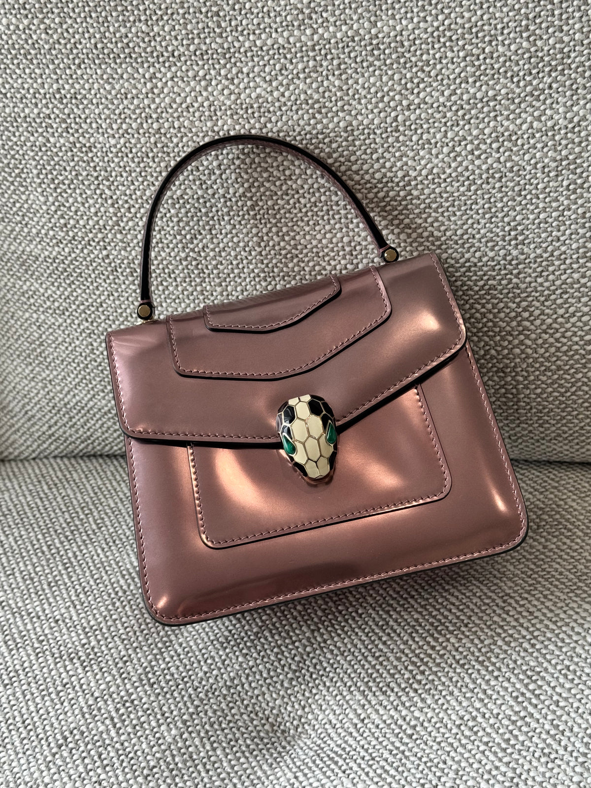 Bvlgari Serpenti Forever Metallic Leather Top Handle Bag