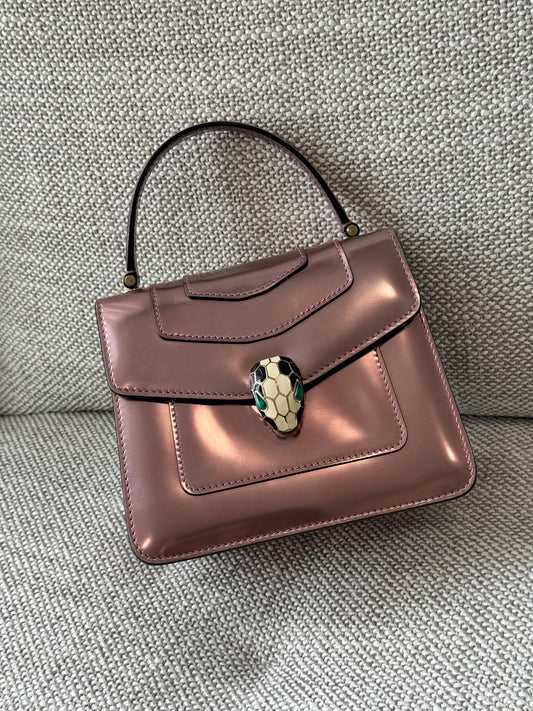 Bvlgari Serpenti Forever Metallic Leather Top Handle Bag