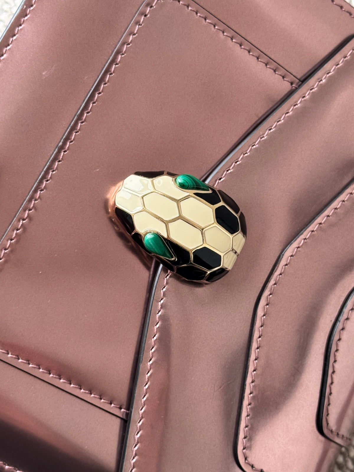 Bvlgari Serpenti Forever Metallic Leather Top Handle Bag