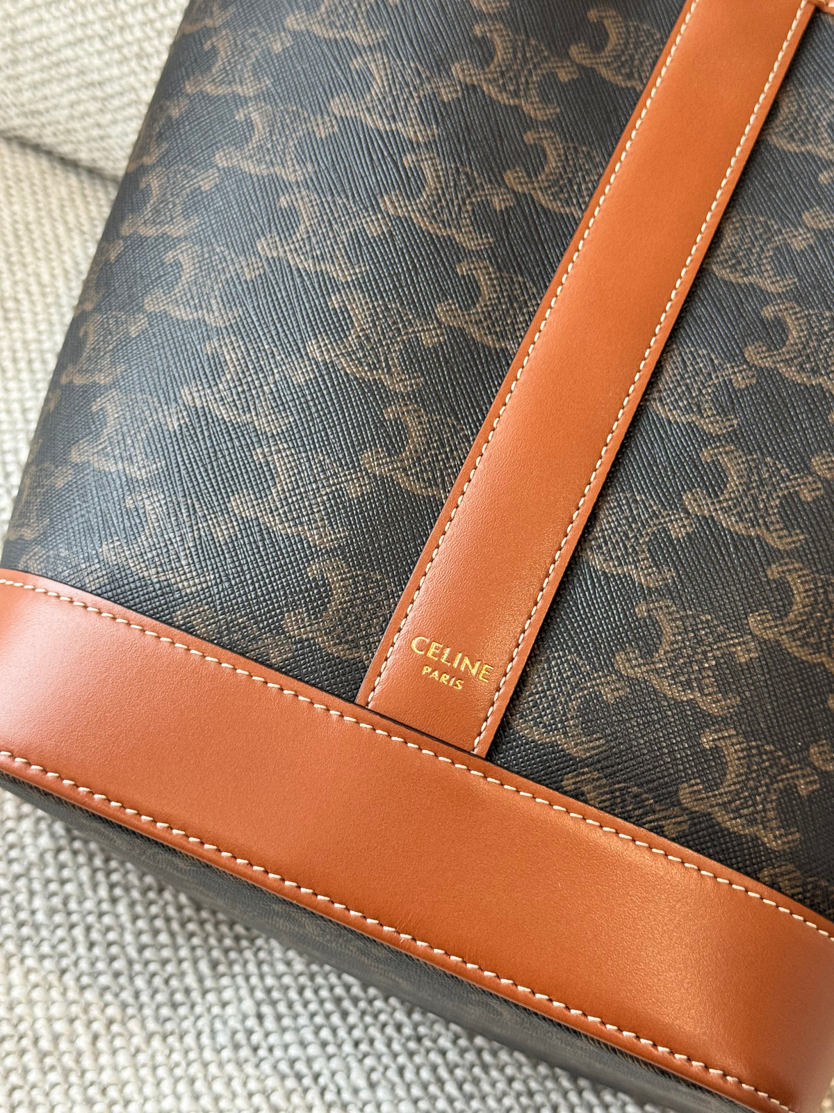 Celine Medium Bucket in Triomphe Canvas & Calfskin