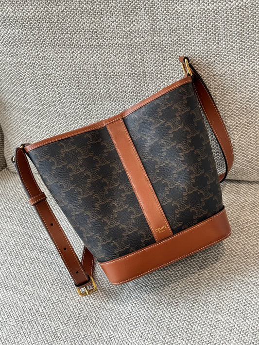 Celine Medium Bucket in Triomphe Canvas & Calfskin