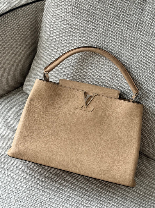 Louis Vuitton Capucines GM Taurillon Leather Beige Top Handle Bag