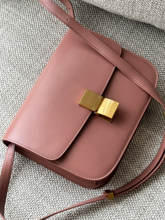 Celine Classic Box Medium Smooth Calfskin Crossbody Bag Dusty Pink